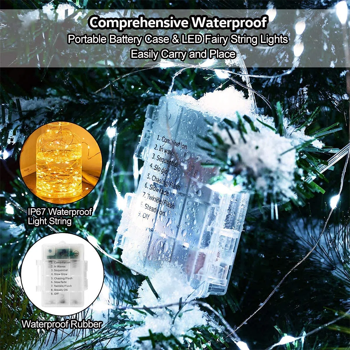 Illuminazione per ombrellone, catena di luci a LED per ombrellone da giardino, protezione IP68, strisce luminose LED (8 fili x 1,3 m, 3000 k)