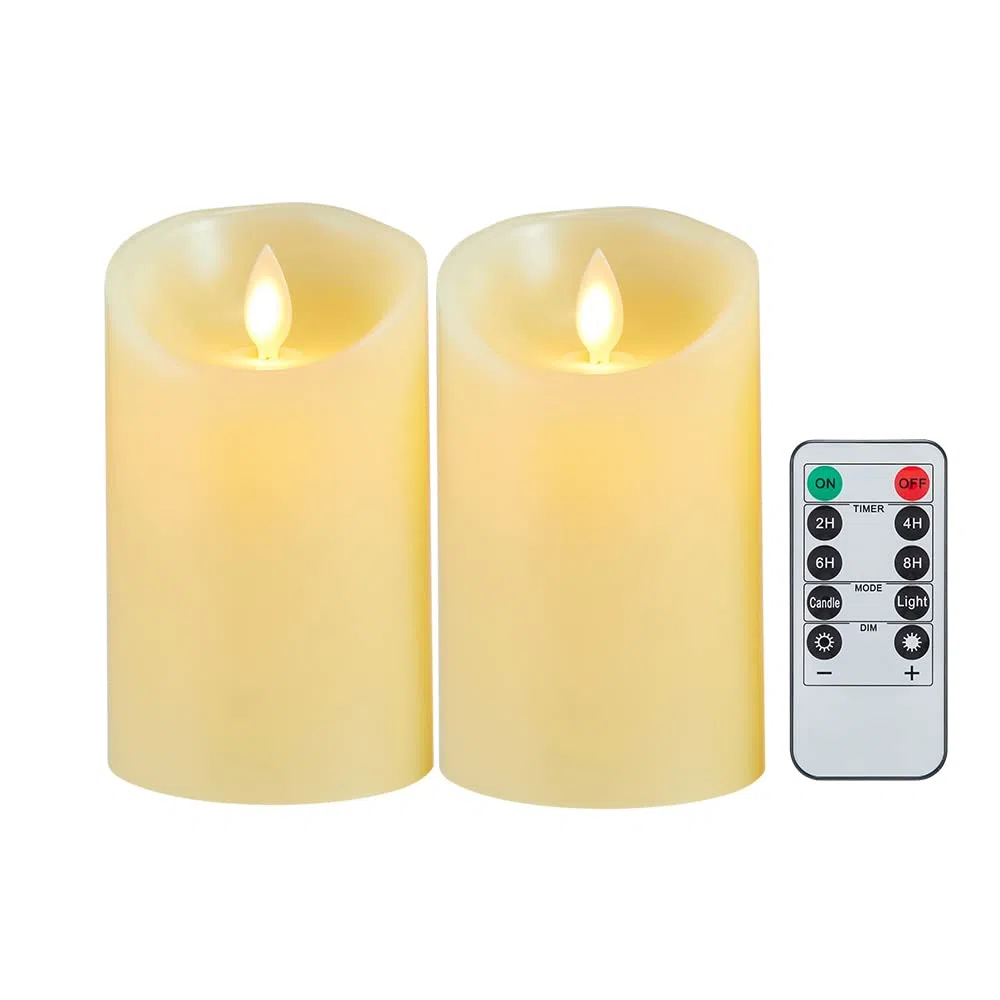 Lonkenn Candele LED 2 pezzi Candela LED con Fiamma Tremolante Candele a Batteria Candela con Telecomando a 10 Tasti Funzione Timer Realizzato in Vera Paraffina Candela Decorazione-12.5cm Ivory