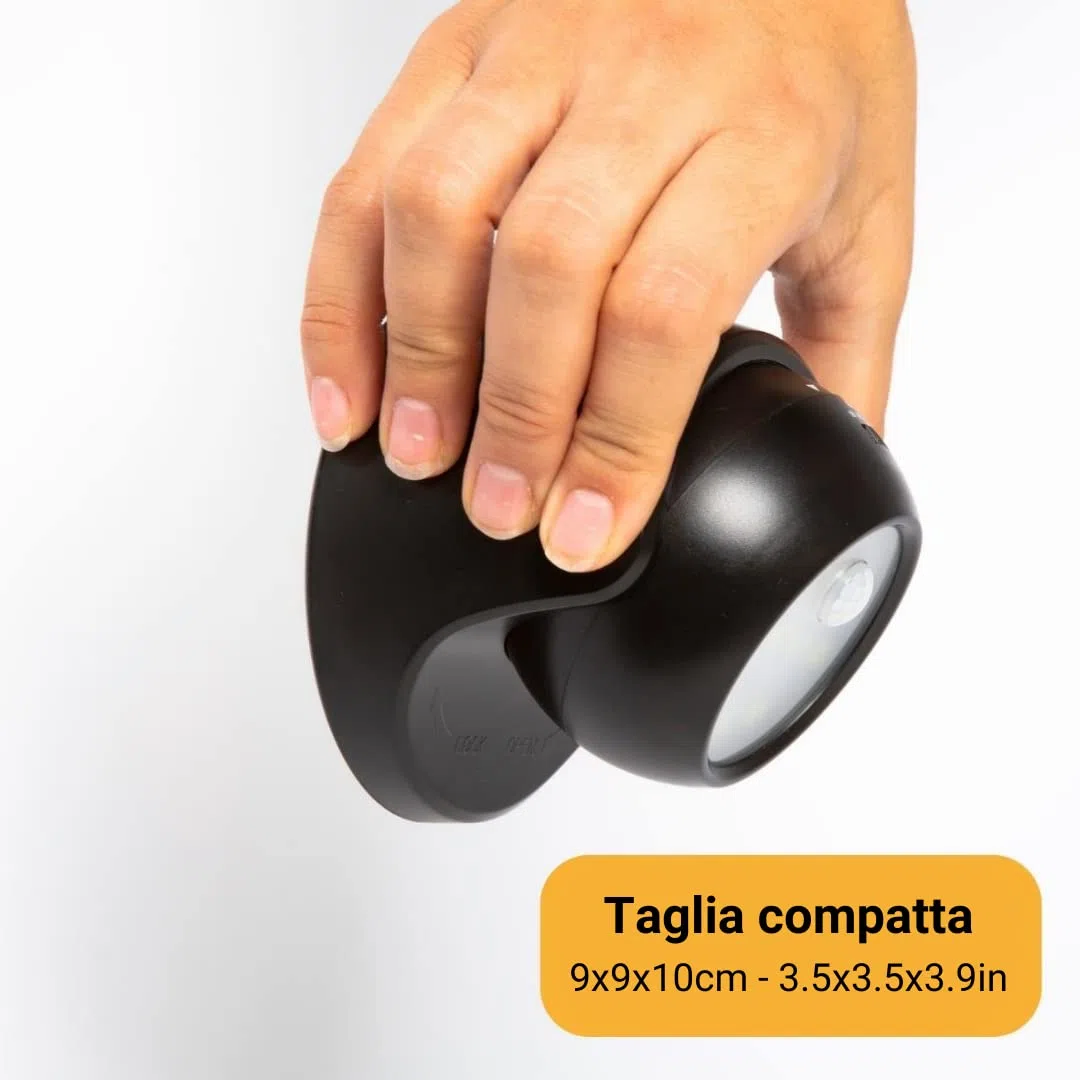 Faretto LED a Batterie con Sfera Estraibile Rotazione 360°, 150 Lumen, Faretti LED Esterno con Sensore di Movimento PIR, Luci di Sicurezza, Pratico Fissaggio a Muro