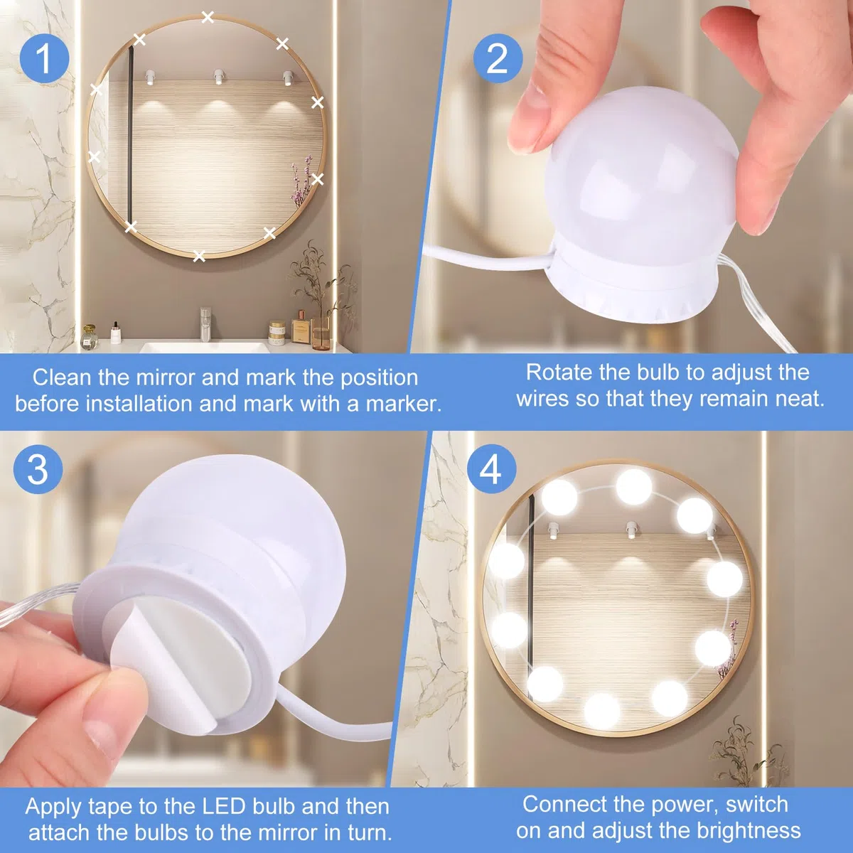 NVIYAM Luci Specchio da Trucco 10 LED Hollywood 3 Modalità Colore USB per Cosmetica e Bagno