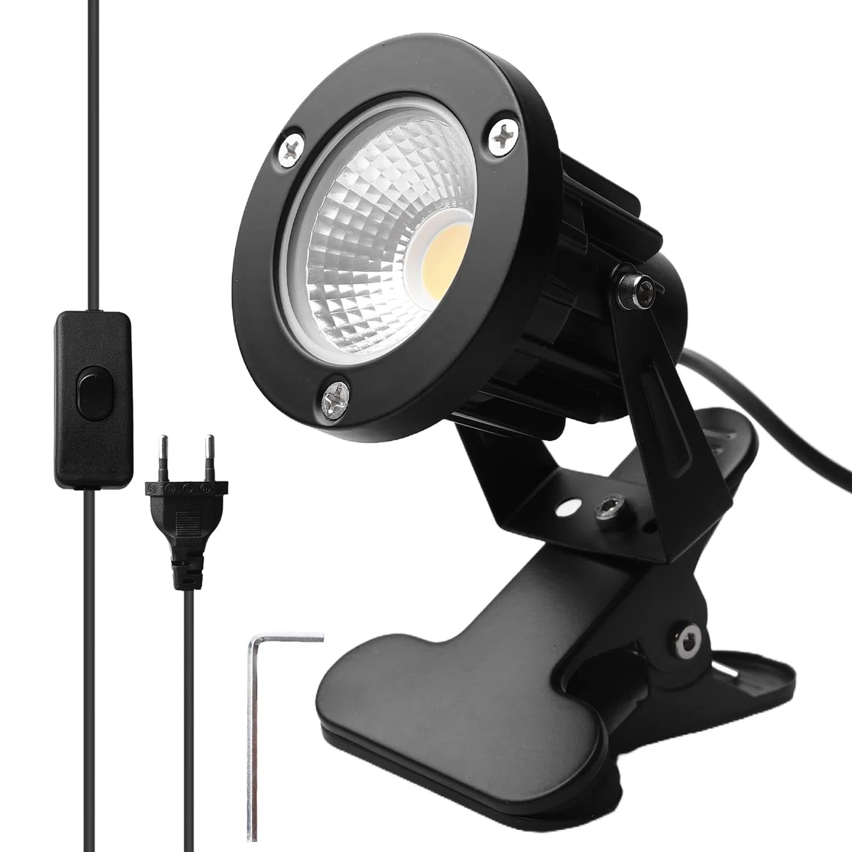 Faretto LED con Spina, Faretto LED da giardino 10W bianco caldo 3000K con clip e cavo da 1,8 m per piante, faretto da giardino impermeabile IP65, faretto da giardino per esterni, cortile e giardino