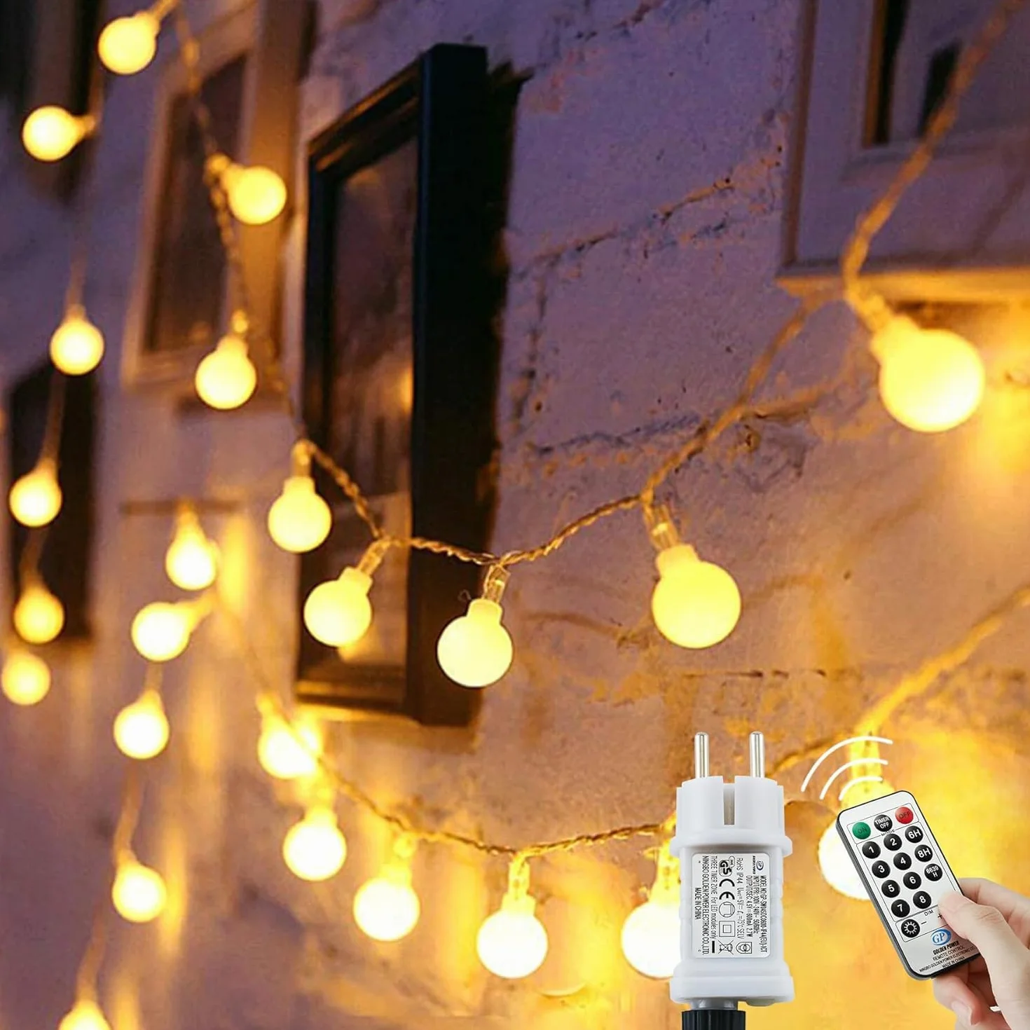 Augone Catena luminosa a sfera [120 LED], 12M 8 modalità e funzione Merk, catene luminose da esterno/interno con spina, decorazione ideale per feste, stanza dei bambini, illuminazione natalizia.