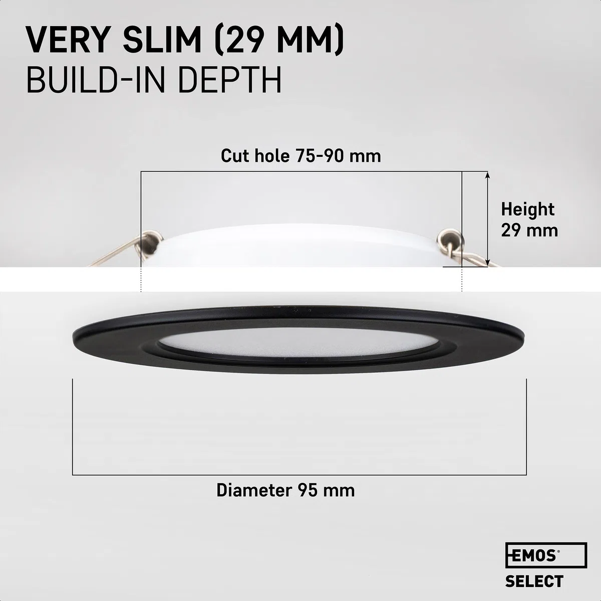 EMOS Set di 3 faretti LED da incasso, 230 V, 5 W, 500 lm, 4000 K, bianco neutro, impermeabile, IP54, 230 V, rotondo Ø 95 mm, ultra piatto, nero