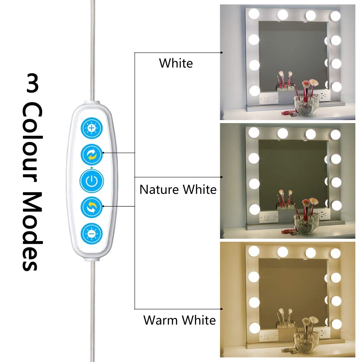 Luci da Specchio da Tavolo per Trucco, LED Stile Hollywood con 10 Lampadine Dimmerabili,5 Livelli di Luminosità e 3 Modalità Colore, con Porta USB,3200K-6500K