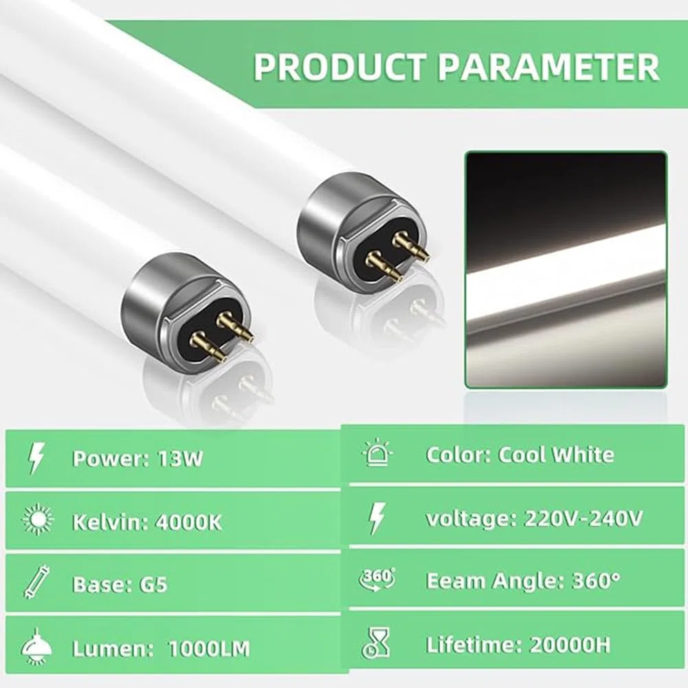 Generico Confezione da 2 Lampade Fluorescenti 14W, T5 Bianco Freddo 4000K, 549mm, Base G5, Lampada a Basso Consumo Energetico, Luce di Emergenza a Risparmio Energetico, Adatta,13.0 Watts