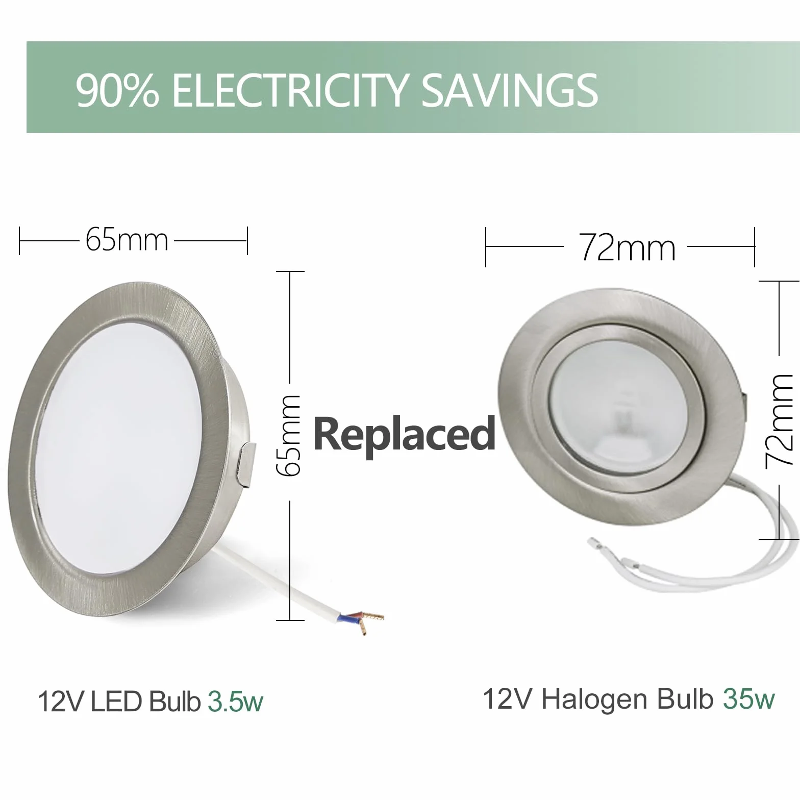 Set di 3 Faretti LED da incasso per mobili, 12V 3,5W G4 3000K 300LM, cavo di collegamento da 15 cm, faretto da incasso, dimmerabili, in acciaio inox spazzolato, al posto delle lampade a alogene