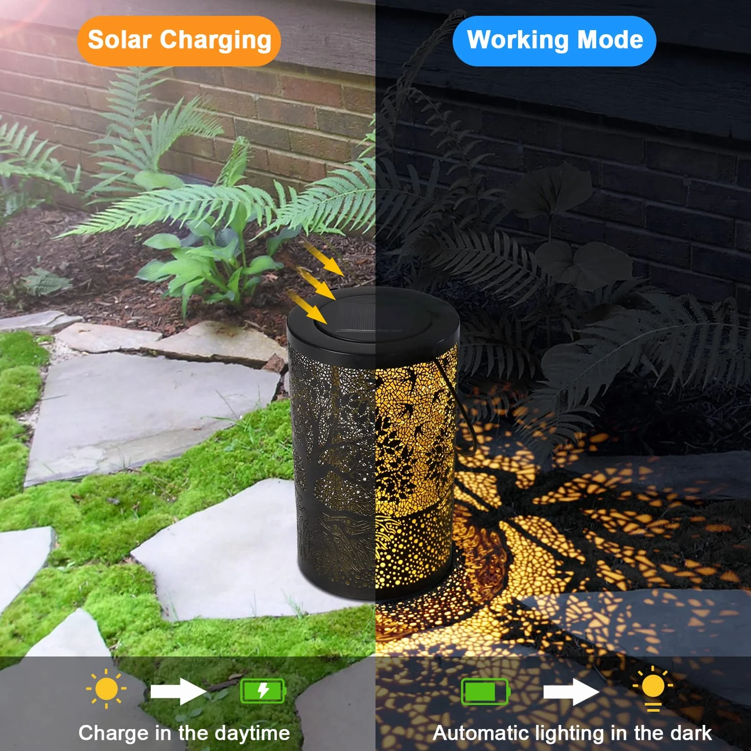 ZWOOS Lanterna Solare da Esterno, Lampade Solari da Giardino, Impermeabile IP44, Appendere/In Piedi, Luce Solare LED Decorativa per Giardino, Balcone (Albero)