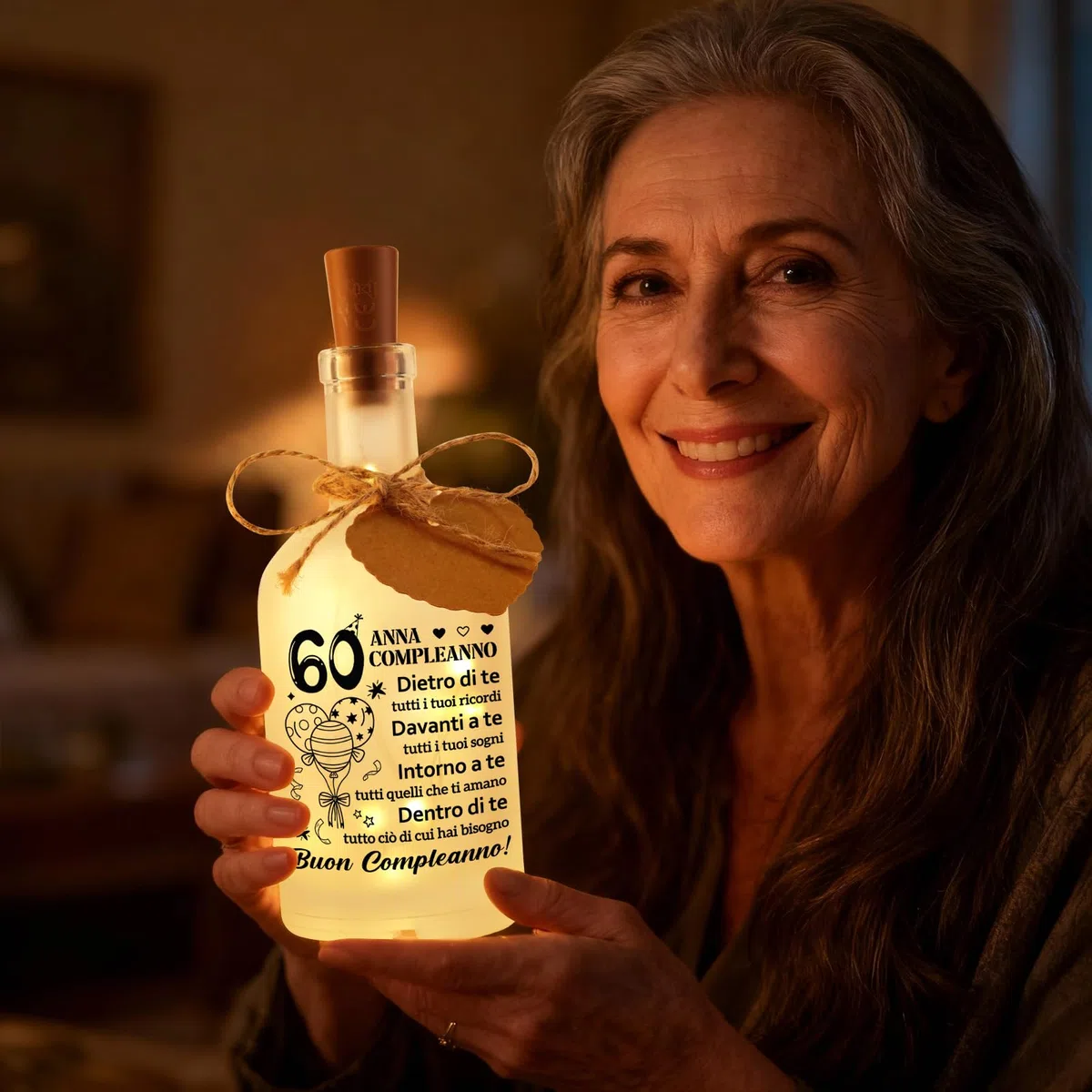 60 Anni Compleanno Donna, Regalo 60 Anni Donna, Luce Notturna in Bottiglia di Vetro, Regalo Natale, Idee Regali Compleanno Nonna, Mama, Moglie, Zie, Amica, Sorella