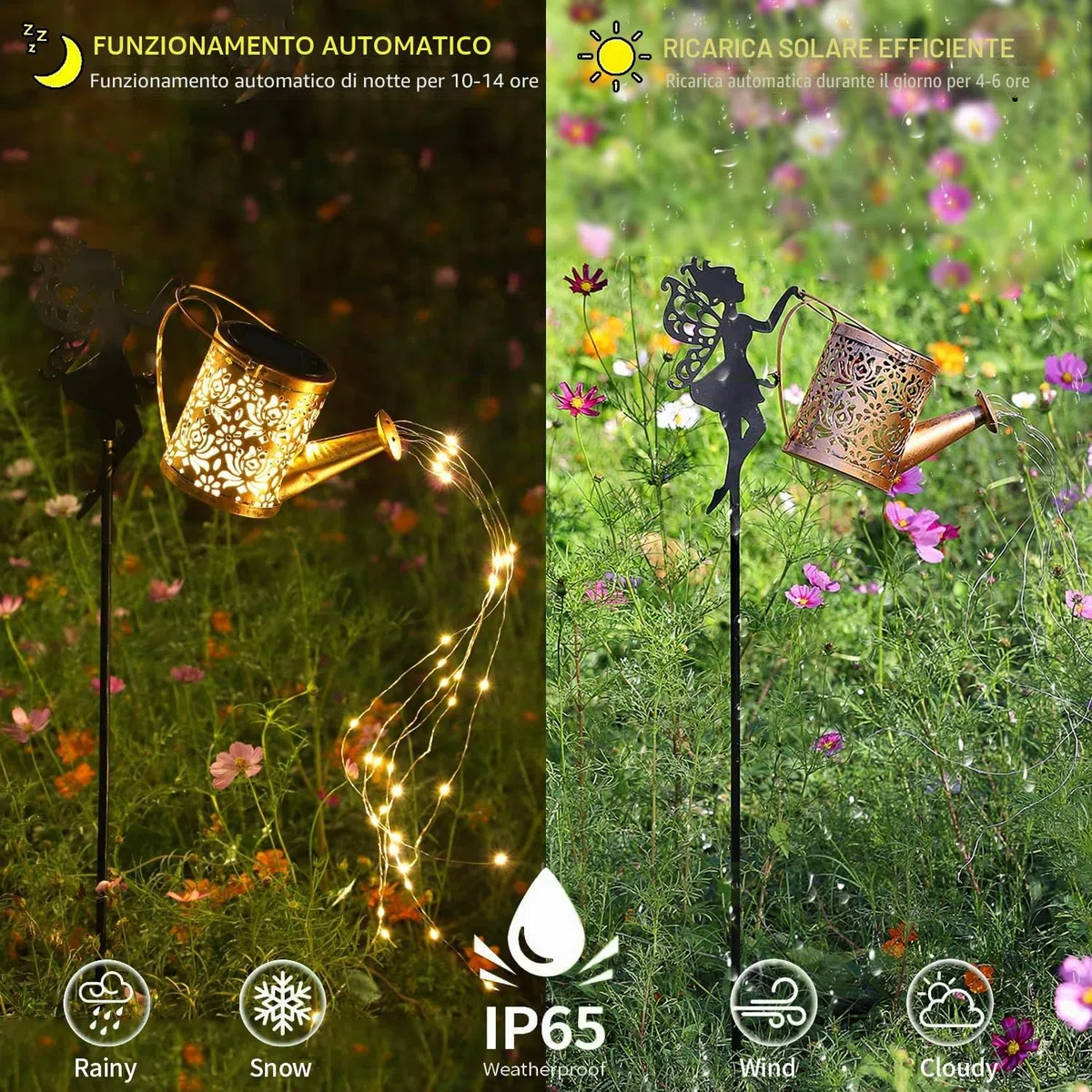Luce elettrica solare del bollitore d'acqua fata, giardino decorativo del ferro battuto Retro Cute Elf Floor Light, senza fili Dusk to Dawn LED lampada impermeabile.