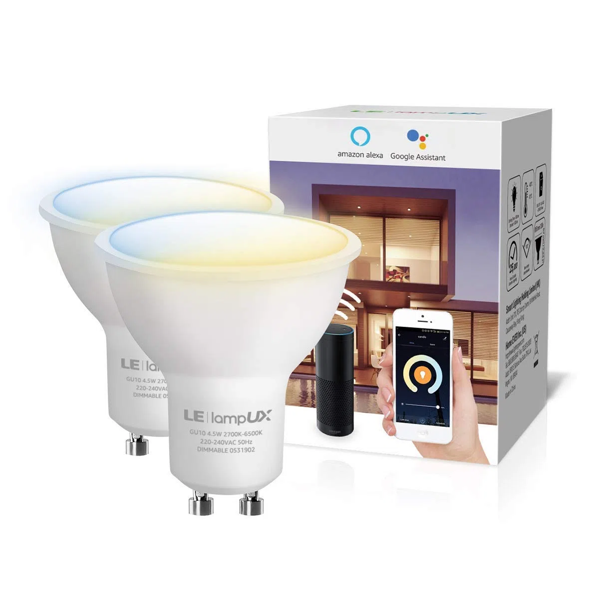 Lepro Lampadina LED GU10 WiFi Intelligente, Smart Lampadine Compatibile con Alexa e Google Home, Luce Dimmerabile Bianco Caldo a Freddo (2700K - 6500K), 4.5W (=50W), Nessun Hub Richiesto, 2 Pezzi