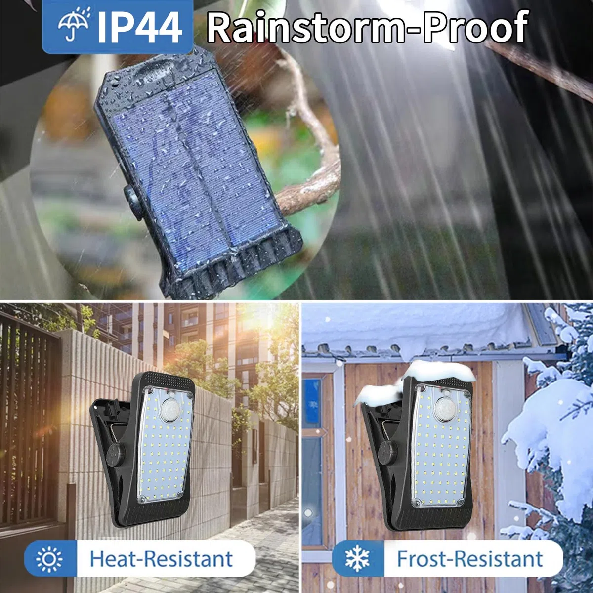 Enhanced 73 LED Outdoor Clip Luce, Illuminazione portatile con sensore di movimento, Solari e USB alimentate da, luce del percorso di 3 modi.