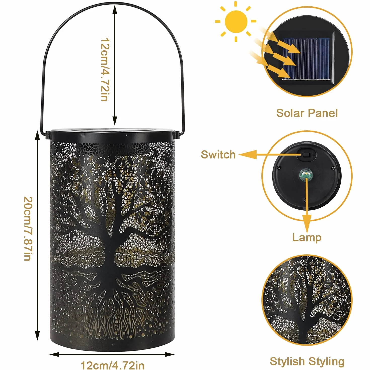 ZWOOS Lanterna Solare da Esterno, Lampade Solari da Giardino, Impermeabile IP44, Appendere/In Piedi, Luce Solare LED Decorativa per Giardino, Balcone (Albero)