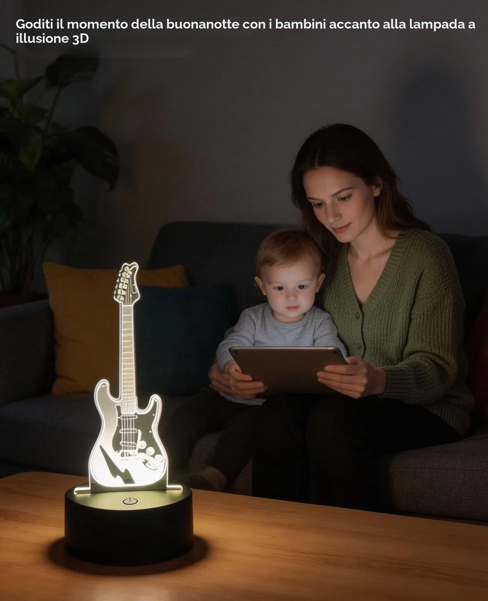 Lampada 3D Chitarra, Lampada LED Comodino Intelligente 7 Colori, Luce Notturna Adolescente Decorativa Per Camera Da Letto, Regalo Compleanno Per Ragazzi E Ragazze