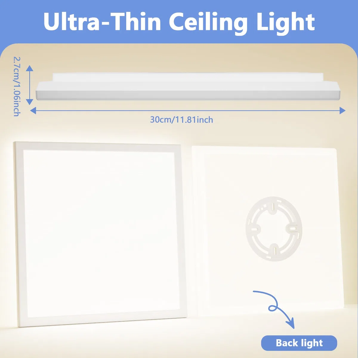 Feliigo Plafoniera LED Soffitto 24W, 4000K Ultra Sottile Lampada da Soffitto Quadrata, 2800LM Plafoniera Bagno IP44 Impermeabile Ø30CM Lampadario LED per Camera da Letto, Cucina, Soggiorno, Balcone