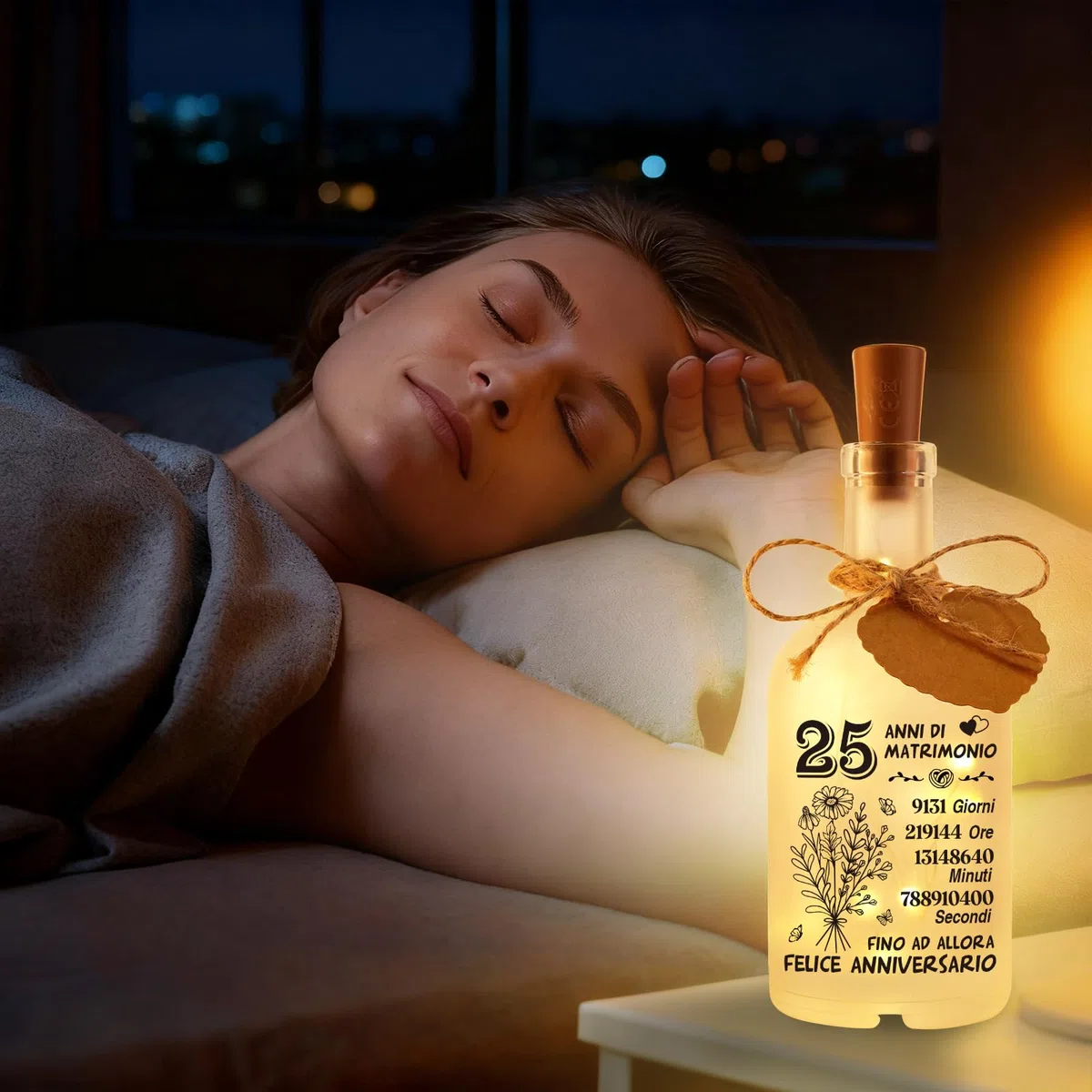 25 Anni Matrimonio Regali - Lampada Notturna di Vetro Opaco, Regalo 25 Anni Matrimonio, Regalo 25 Anniversario per Lui Lei, Regalo 25 Anniversario