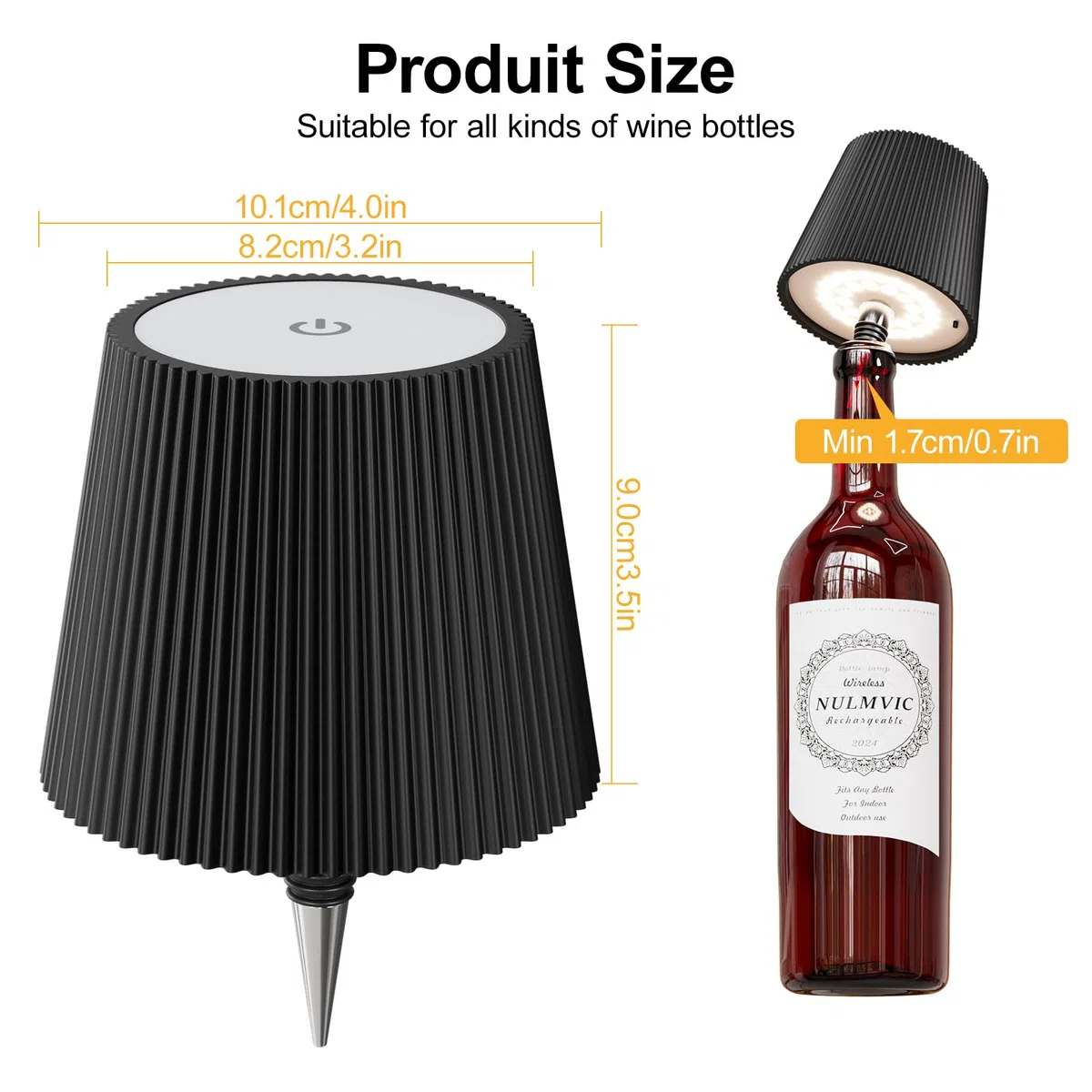 Lampada per Bottiglia LED Ricaricabile - 5200mAh Lampada da Tavolo Senza Fili Dimmerabile 3 Colori - IP54 Impermeabile Comando a Tocco per Interno Esterno Famiglia Ristorante Bar (Nero)