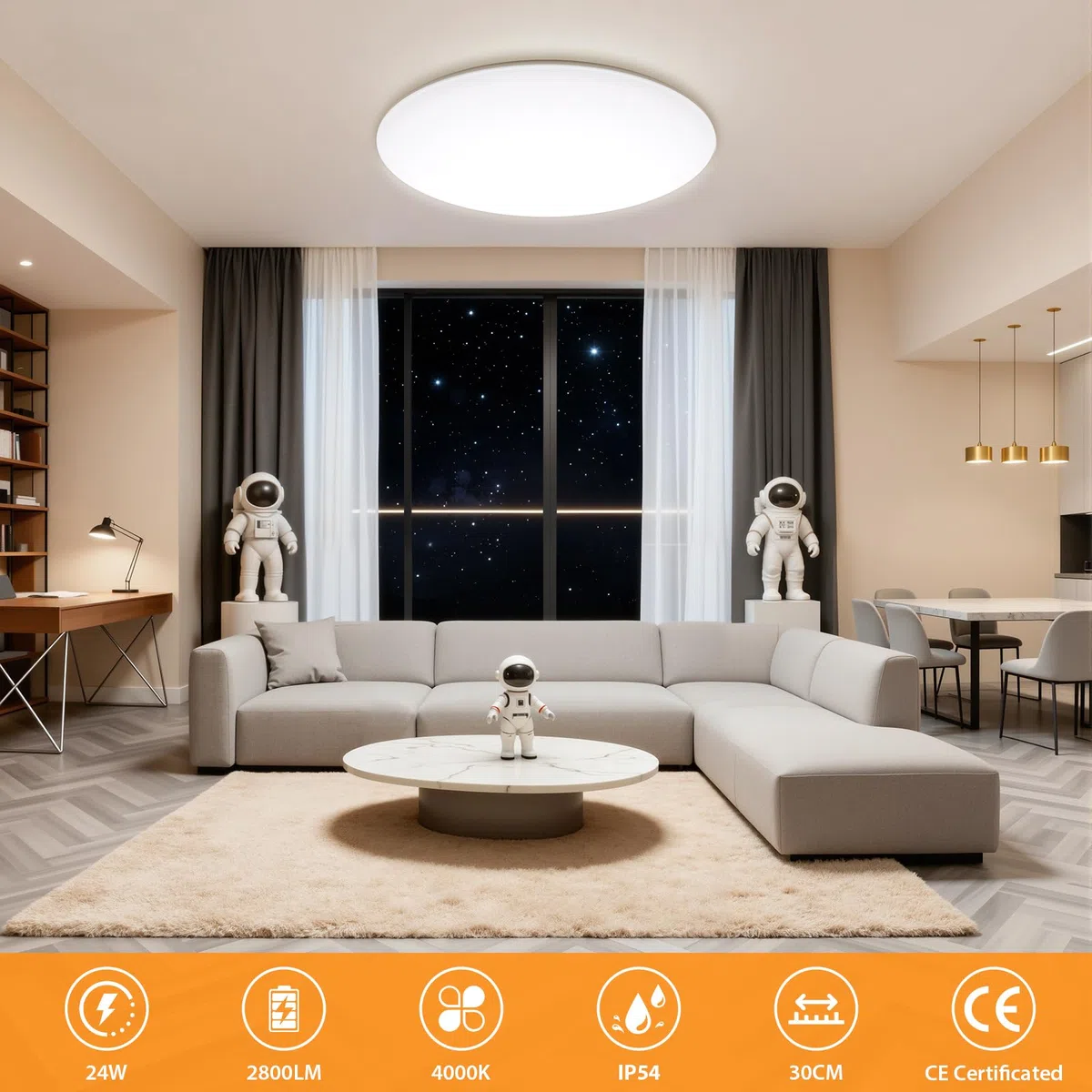Plafoniera LED 30CM 24W 2800 Lumen Impermeabile IP54 Plafoniera a LED Ultrasottile 4000K Adatta per Soggiorni Bagni Camere da Letto Cucine e Uffici