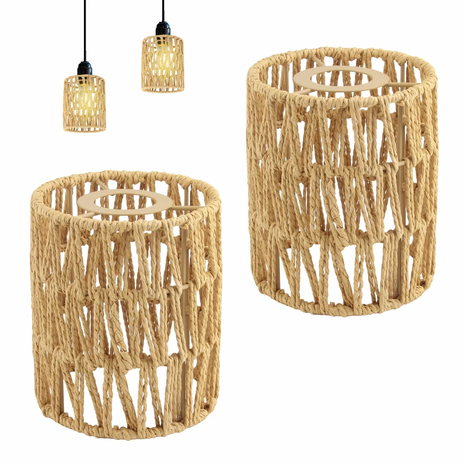 Paralume in Rattan 2 Pezzi Paralume Lampada Ø 120 mm Stile Bohémien Paralumi per Lampade per Lampadario Soffitto Lampada da Tavolo Lampade