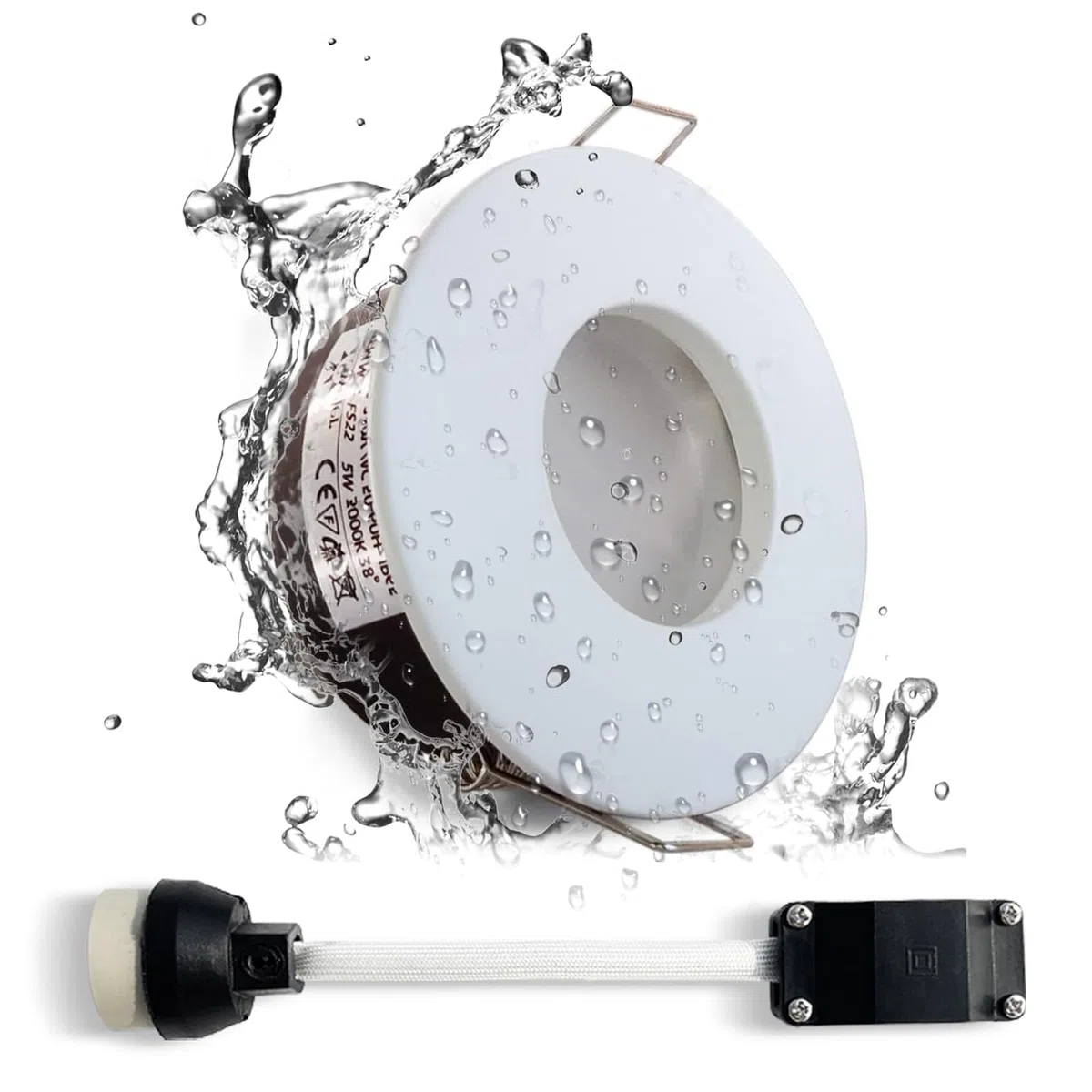 IP65 Faretto da Incasso per Bagno, Colore Bianco (Lampadine non Incluse), GU10 Impermeabile (Incluso Attacco GU10), AC 220-240 V, Apertura 68 mm, Confezione da 1 Pezzo