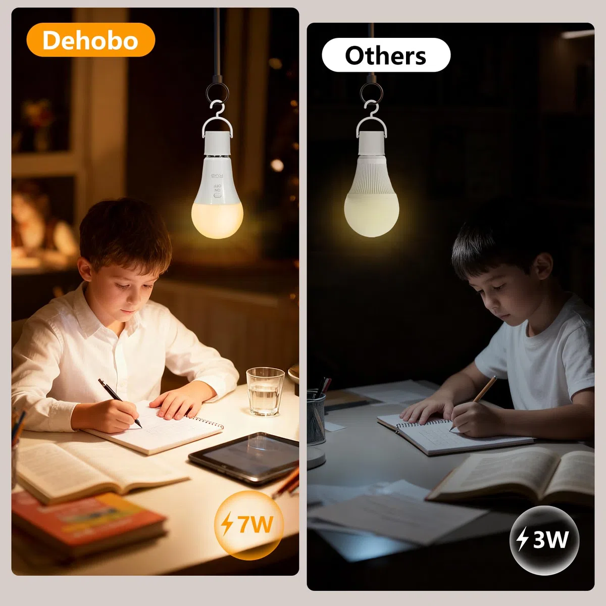 Ricaricabile Lampadina LED E27 Con Funzione Temporizzazione - Luci LED a Batteria 7 W Con Telecomando - Lampada Campeggio 3 Temperature di Colore - RGB Dimmerabile Lampada Emergenza, 2 Pack
