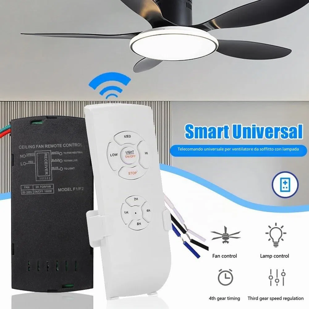 Kit di Telecomando Universale per Ventilatore da Soffitto, 220V Wireless Ventilatore Lampada Telecomando Kit, con 3 Impostazioni di velocità e Controllo della Luce, per Casa, Ufficio, Hotel