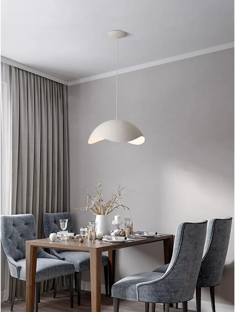 Lampadario a Sospensione Moderno E27 in Metallo Bianco, Design Curvo Elegante per Soggiorno Cucina Camera, Attacco E27 1x60W, Lampadina non Inclusa – A23-B