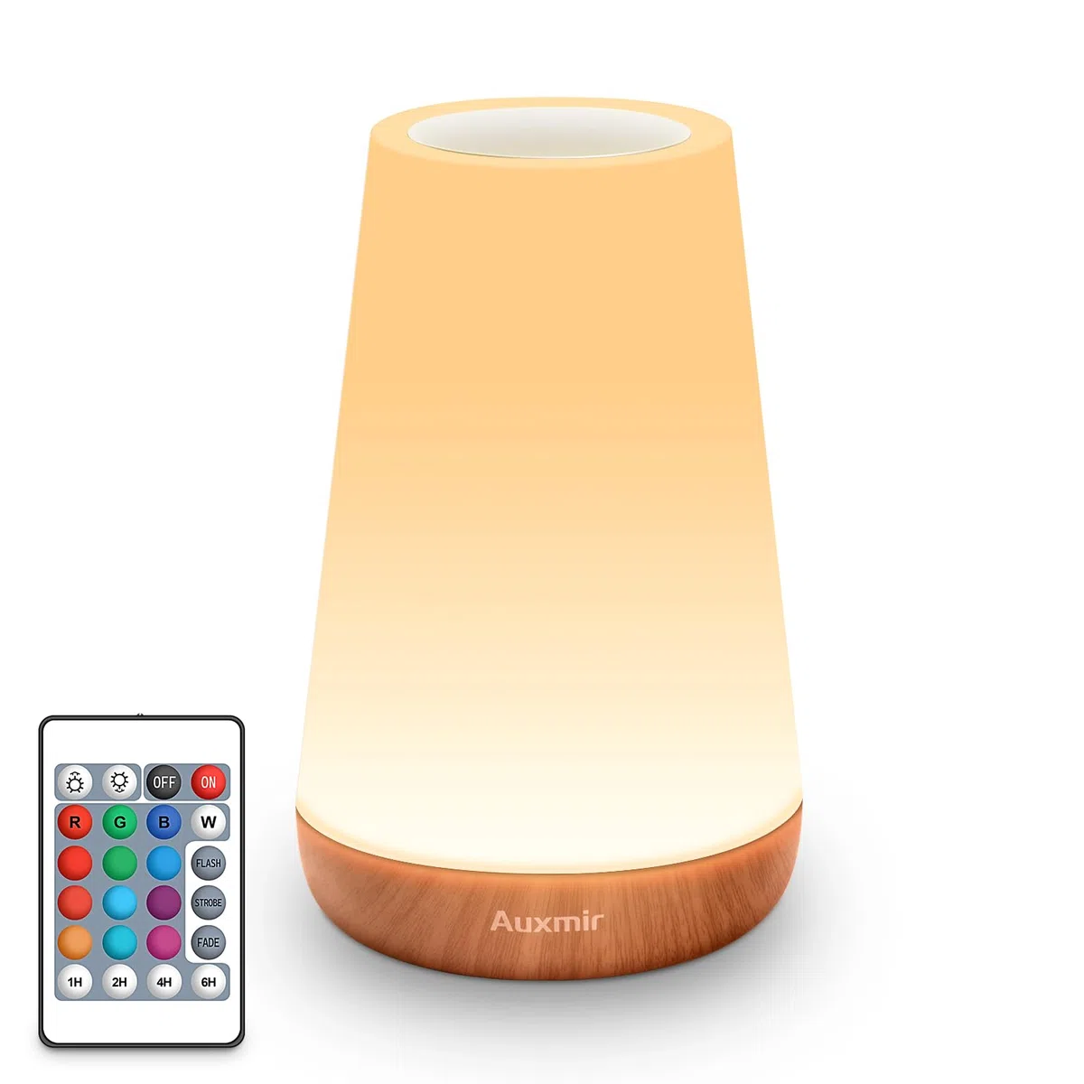 Auxmir Lampada da Comodino, Abat Jour da Comodino LED Colorata con 13 Colori, Luminosità Regolabile e 5 Modalità, Touch e Telecomando, 2500mAh Ricaricabile, Luce Notturna Bambini per Camera da letto