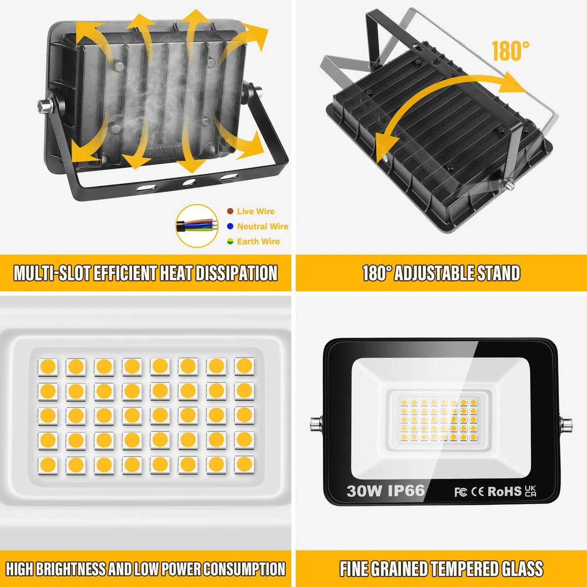Willpower Luci di sicurezza a LED per esterni 30 W 3000 LM Proiettori a LED IP66 impermeabili bianco caldo 3000 K 85 V-265 V Luce da parete per giardino cortile patio