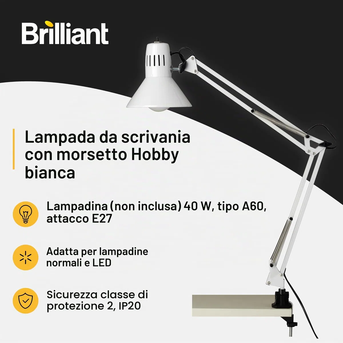Brilliant Klemmleuchte Hobby Weiss 10802/05 65 x 17 x 70 cm, Weiß