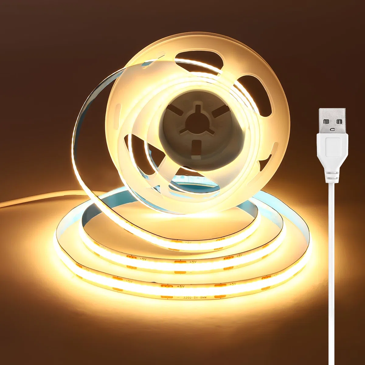 USB Striscia LED COB 2.5 metri, Striscia LED Bianco Caldo 3000K 5V con Retro Adesivo, Larghezza 8 mm, CRI 92+, Nastro LED flessibile per retroilluminazione, illuminazione Ambientale