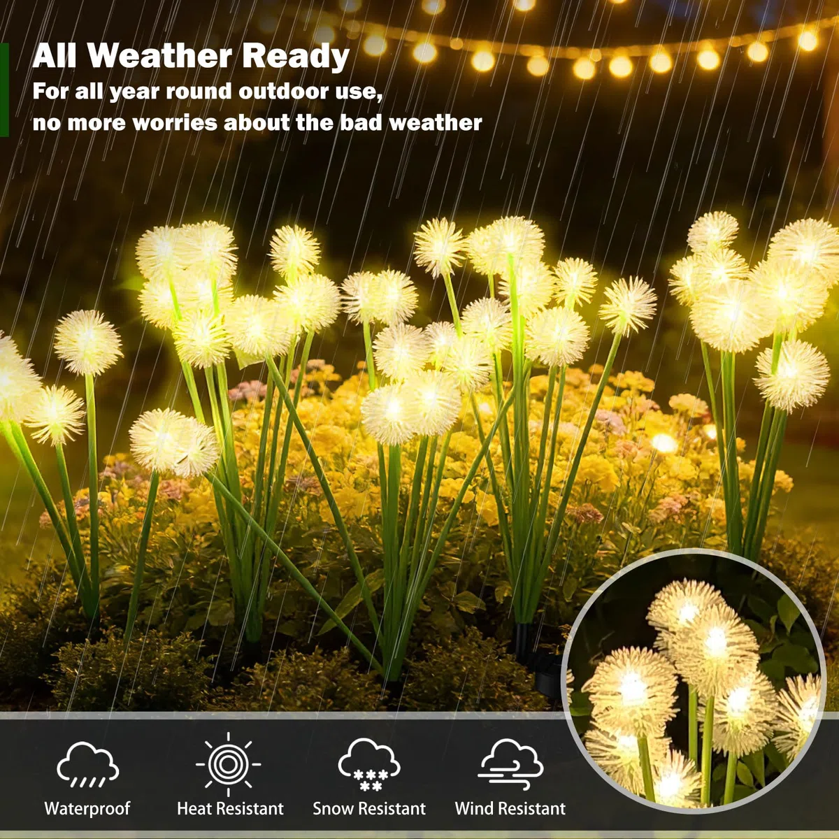 Luci Solari da Giardino da Esterno, 2 Pezzi Luci Giardino Energia Solare di Dente di Leone, 20 LEDs, 2 Modalità, Bianco Caldo, IP65 Impermeabile, per Balcone Cortile Patio Sentiero Prato decorazioni