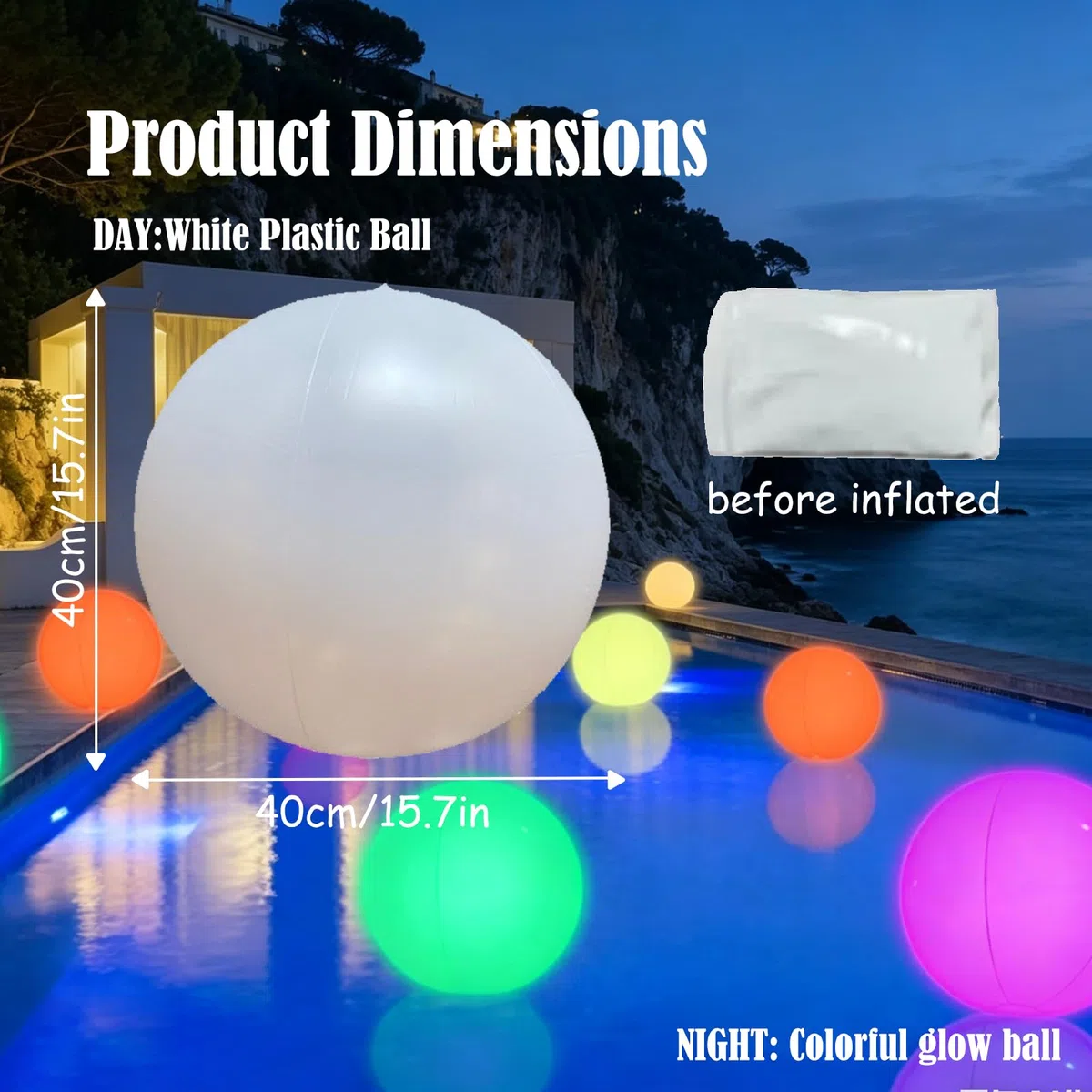 Lampade Piscina, Lampada a Sfera a Led con Telecomando - Palle Luminose per Piscina a 16 Colori, Luci per Piscina Subacquea per Piscina, Spiaggia e Giardino (Palla 2-40cm)