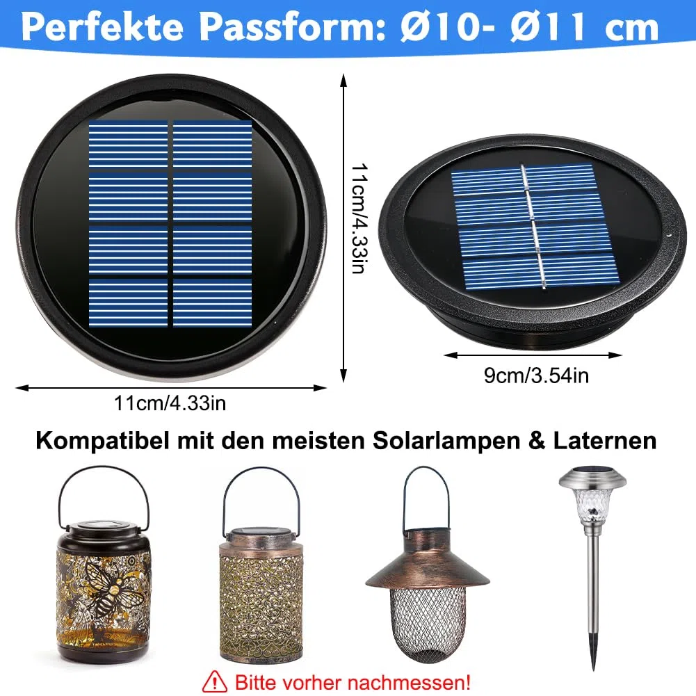 4 luci solari di ricambio, top 11 cm, coperchio di ricambio con 7 LED, IP65 impermeabile, ricambio per lampade solari da giardino, lanterna solare e fai da te (luce calda)