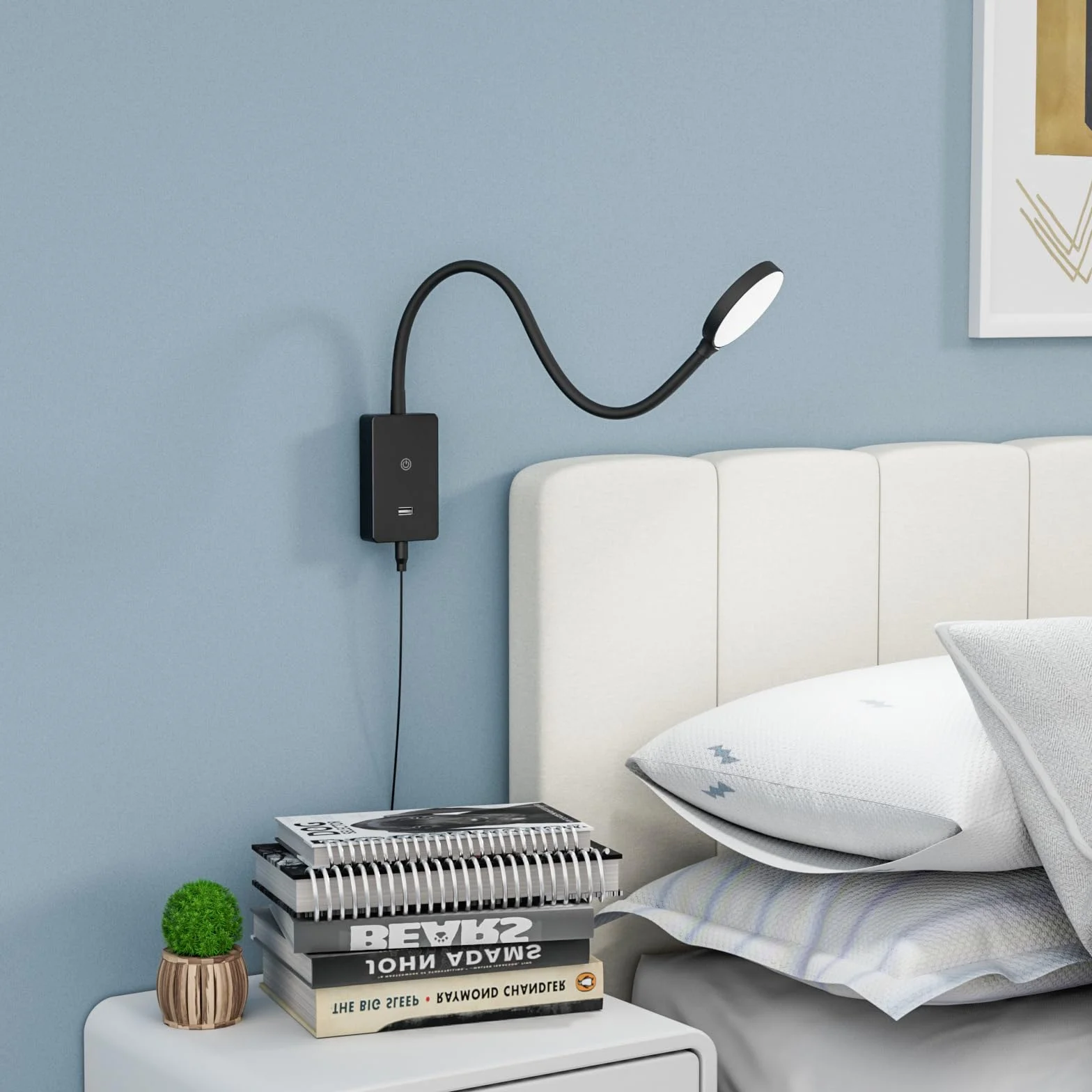 ENUOTEK Lampada da Lettura a LED con Dimmer Ttouch, Applique da Lettura, Lampada da Lettura per il Letto con Porta USB da 2A e 4 Livelli di Luminosità (100% - 70% - 35% - 15%), 4000K