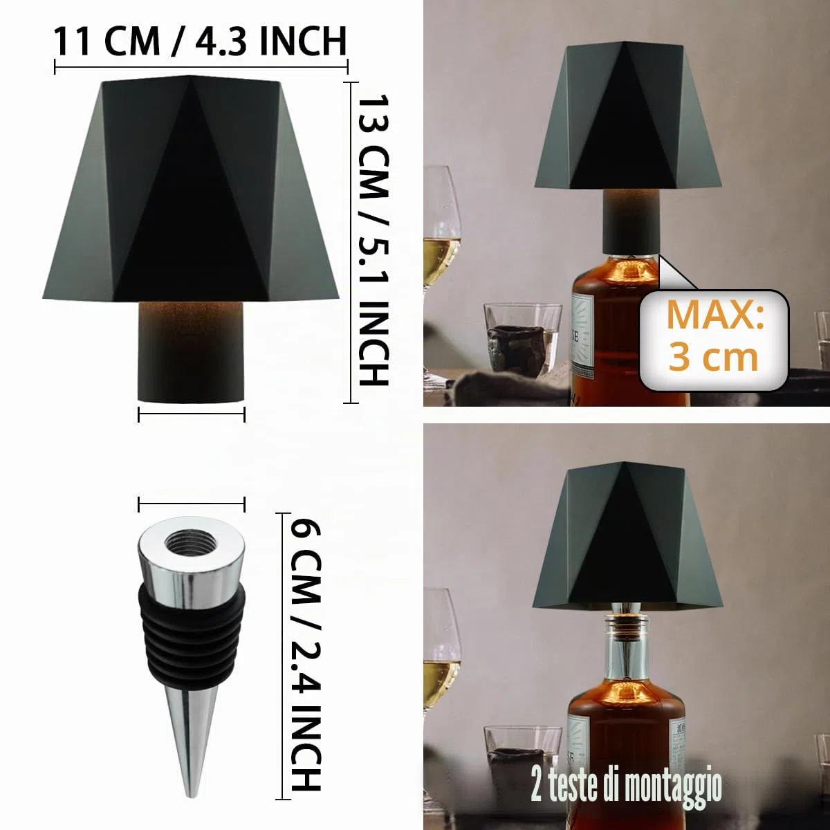 Lampada per Bottiglia Attacco Led Ricaricabile, Lampada per Collo di Bottiglia Batteria USB Senza Fili, luce per bottiglia IP54 Impermeabile per Tavolo, Festa, Hotel