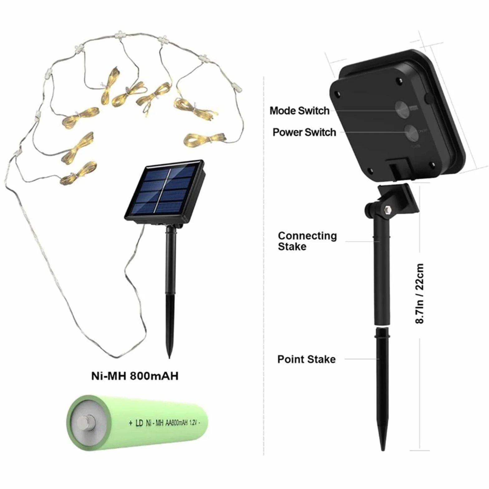 Luci a Ombrello Solare con Telecomando, 104 LED, 8 Modalità, Illuminazione Parasole per Patio Esterno e Indoor