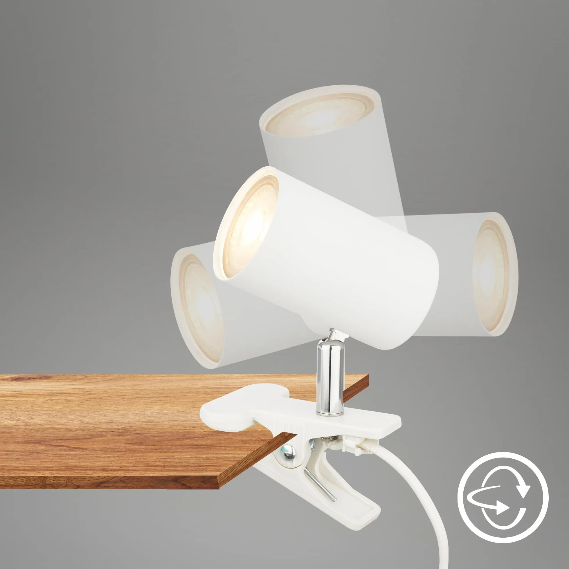 BRILONER - Lampada da scrivania con interruttore a cavo, orientabile, a spina, lampada da lettura, lampada a morsetto, lampada a morsetto, 16,5x6,5x12cm, bianco