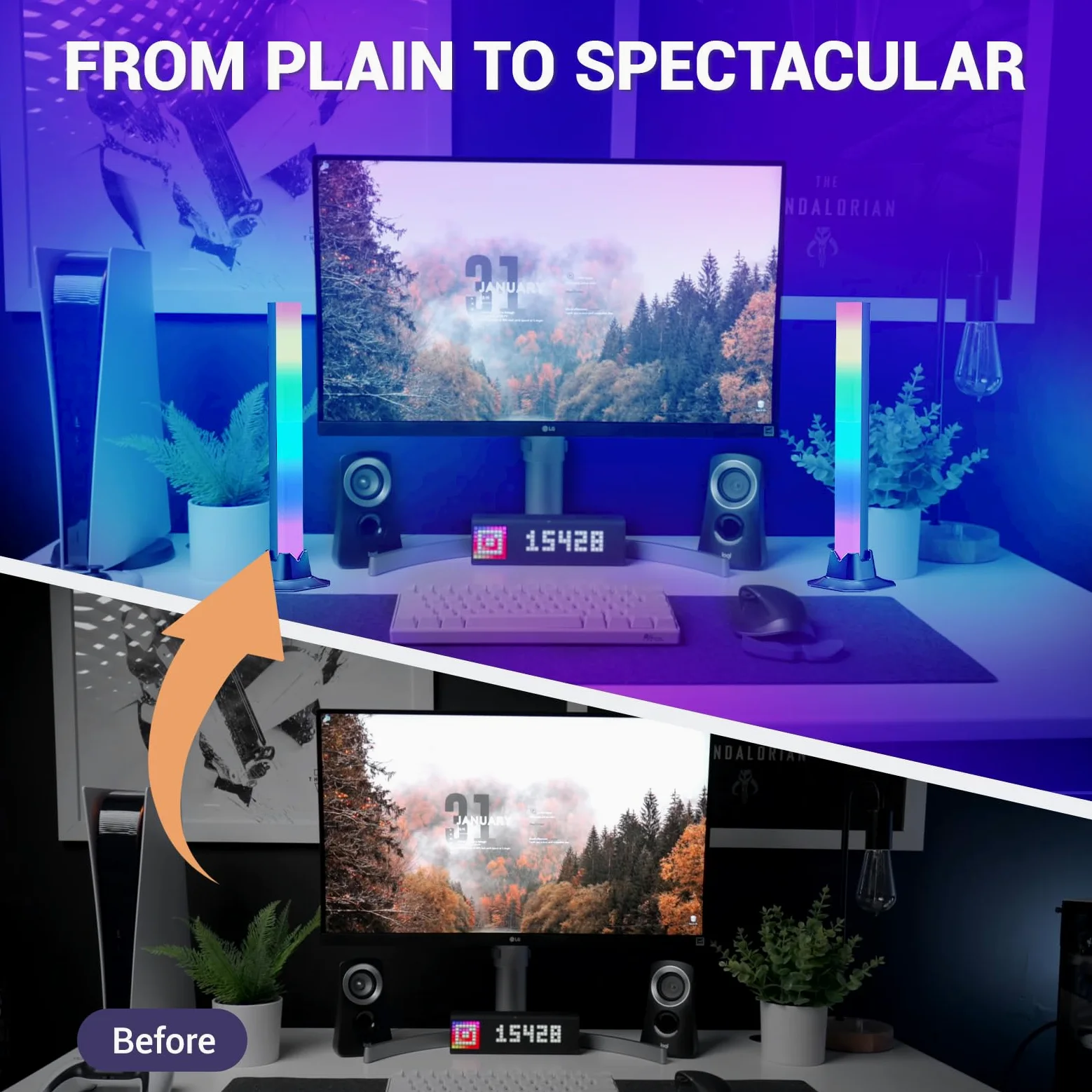 UCAMP Barra LED RGB Intelligente, 2 Pezzi 32cm, Retroilluminazione Gaming per TV e PC con Sincronizzazione Musicale, APP e Telecomando, per Monitor e Scrivania, Include Alimentatore