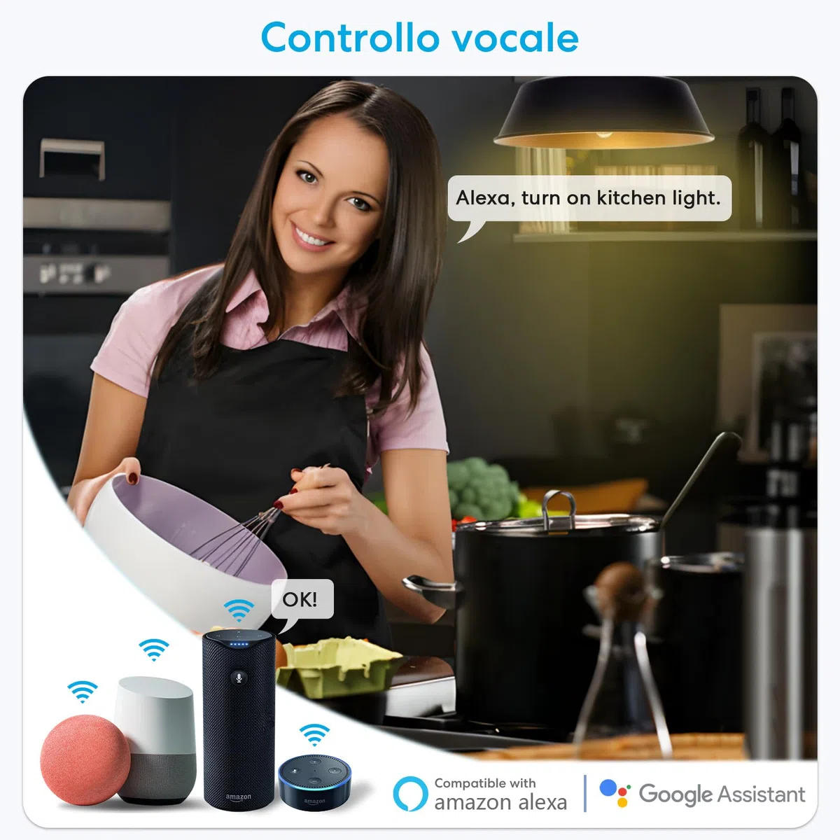 LoraTap Smart WiFi Portalampada E27, Adattatore per LED Lampadina Wireless Timer Funziona con Echo Alexa, Controllo Remoto Smartphone Tramite App Smart Life, Bianco