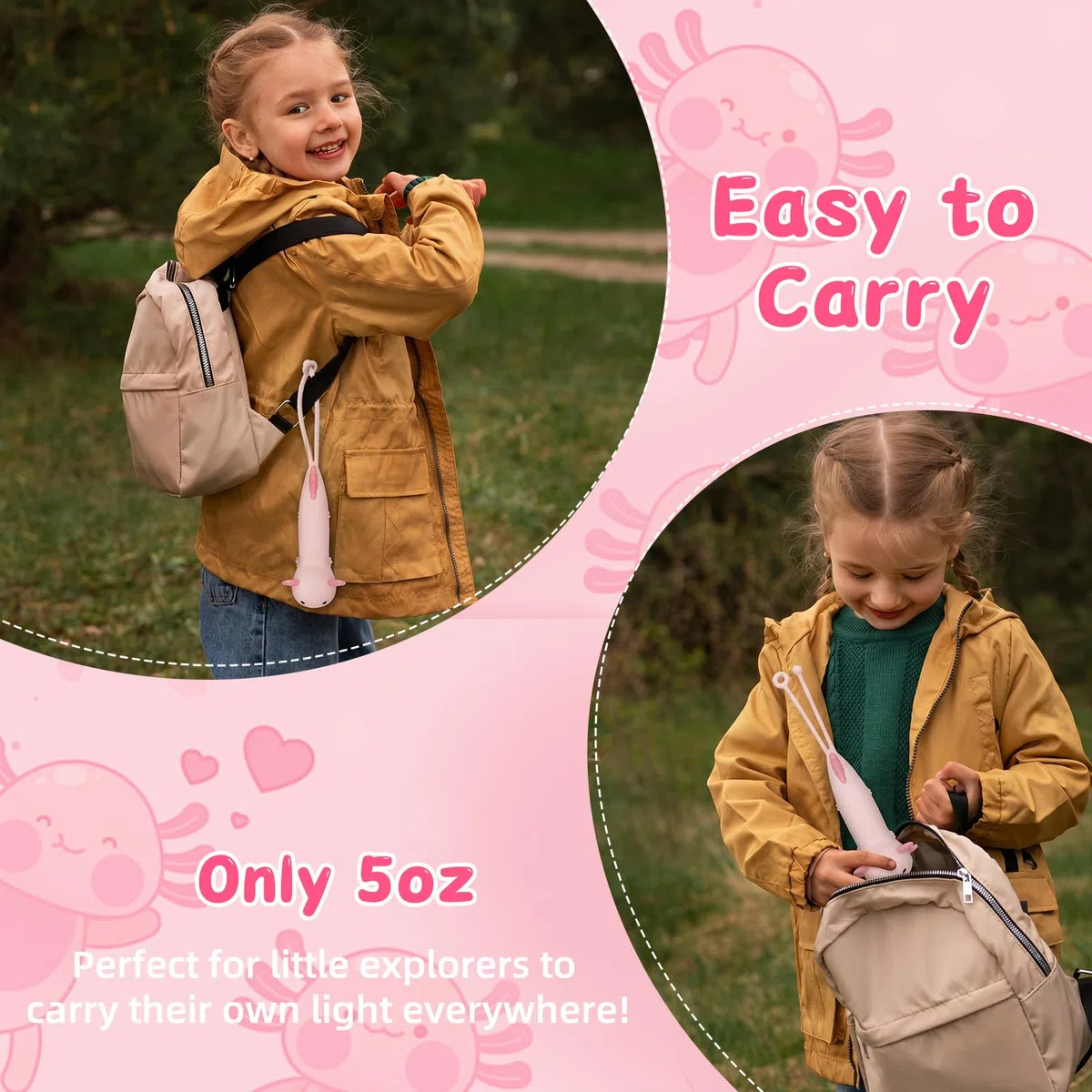 ZKLiLi Axolotl Outdoor Torcia per bambini ricaricabile, divertente e leggera Torcia per bambini adatta per il campeggio e l'esplorazione all'aperto, passeggiata per cani, regalo di compleanno