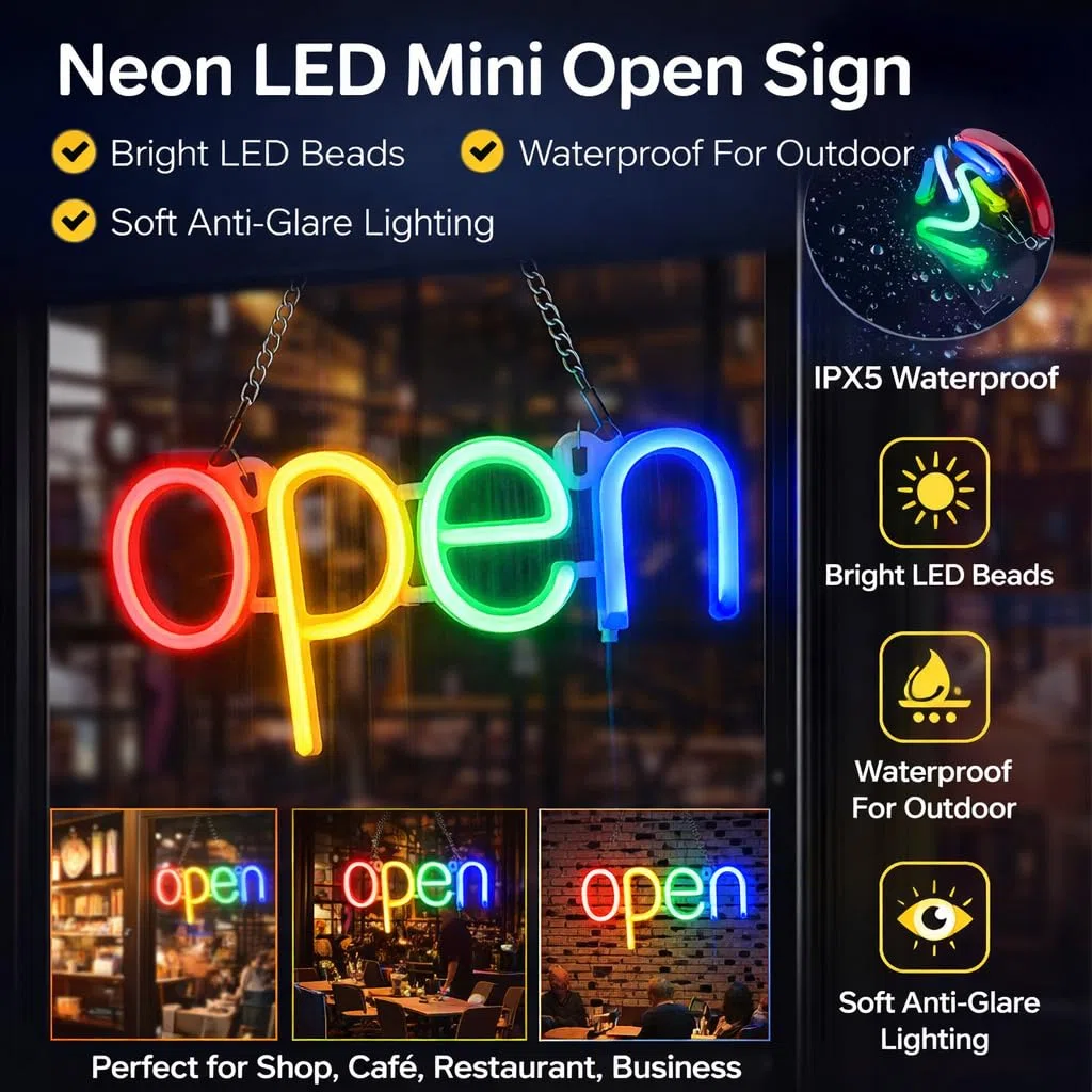 LED Neon OPEN Sign Hanging Door OPEN Light Box Lampada da Modellazione a LED Mini Lavagna Luminosa Aperta in Miniatura per Negozio Esterno e Ingresso