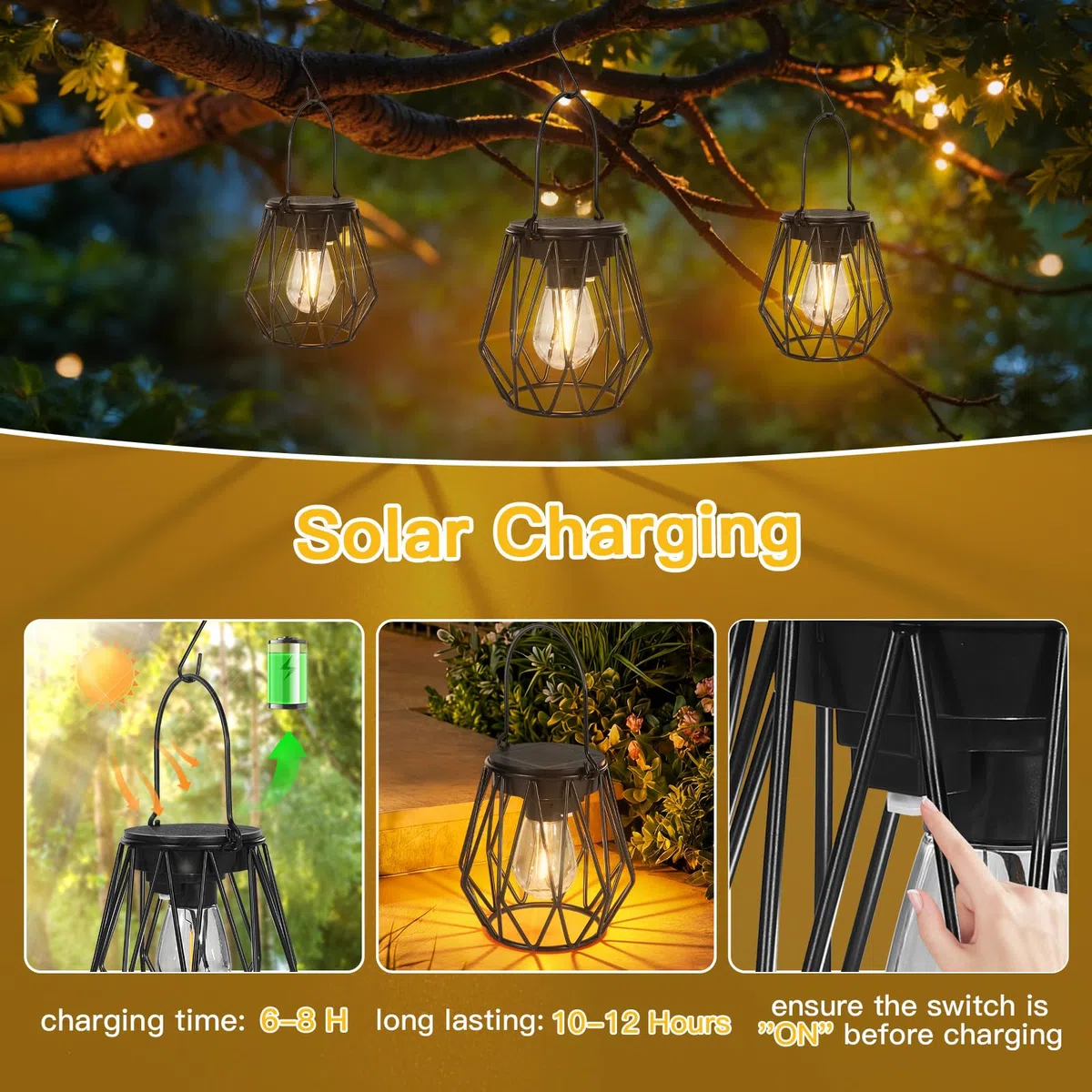 TaoFiaCo Lanterna Solare per Esterni Sospese o da Appoggio - IP65 Impermeabili Lampade Solari per Balcone - Retrò Lanterna Solare da Esterno Resistente alle Intemperie Giardino Terrazze 2 Pezzi