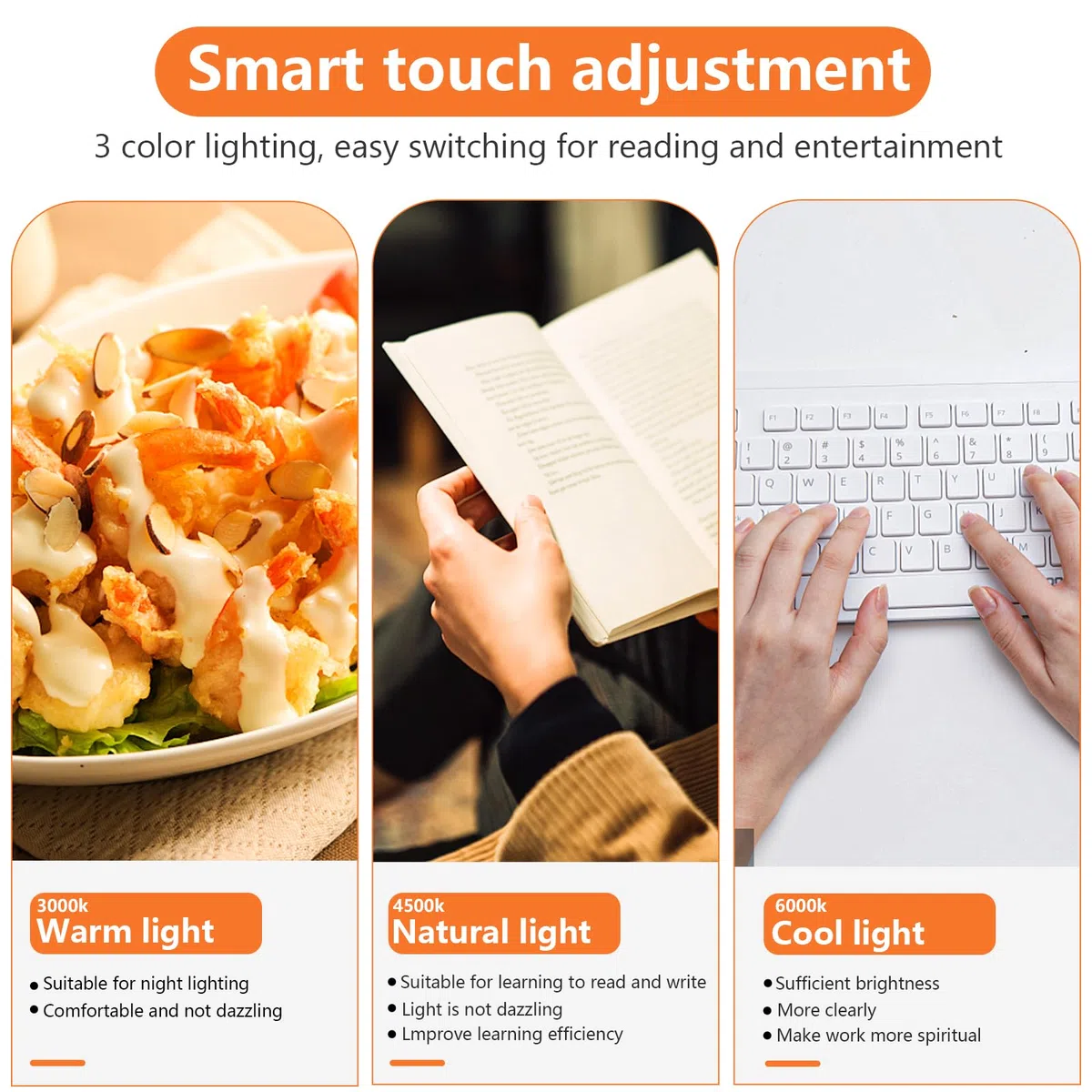 Lampada da Scrivania Senza Fili 2500mAh Luce LED Sottopensile LED Magnetica Controllo Touch Dimmerabile Luce Notturna Luce Scrivania Ricaricabile USB per Sottopensile, Cucina, Lettura, Lavorare