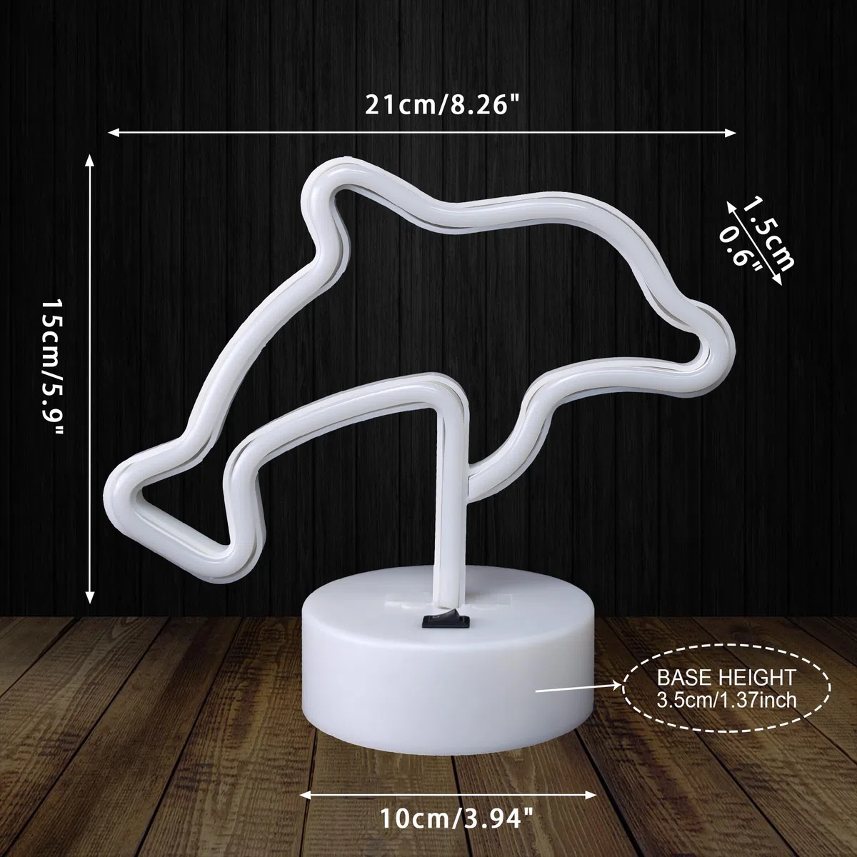 Aslanka Luce notturna a LED con delfino – USB/batteria, luce al neon per camera da letto, decorazione per bambini, decorazione del salone di anniversario (rosa)
