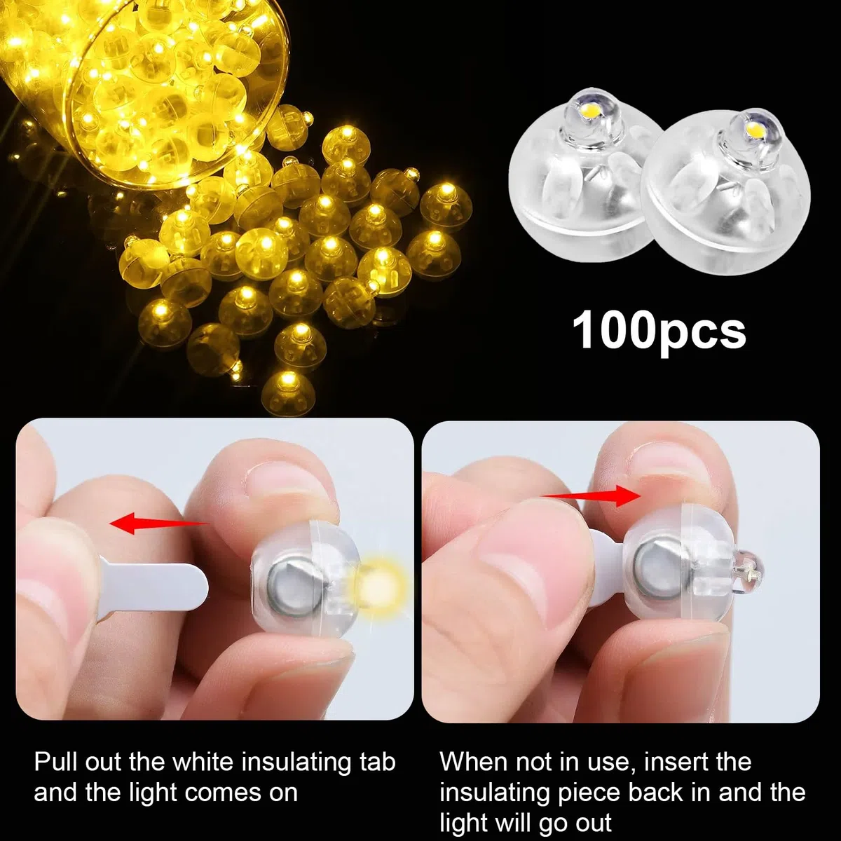 Roselee Mini Led Palloncini Luci Giallo, 100pezzi Mini Lampada Led Palloncini Luci Rotondo Lanterne per Festa di Compleanno, Matrimonio, Halloween, Decorazione Natalizia