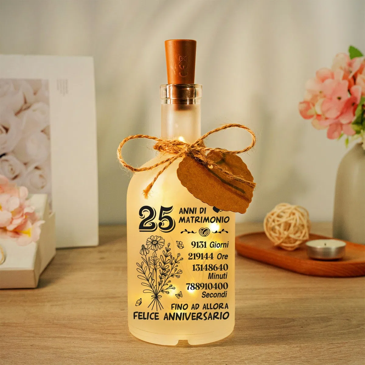 25 Anni Matrimonio Regali - Lampada Notturna di Vetro Opaco, Regalo 25 Anni Matrimonio, Regalo 25 Anniversario per Lui Lei, Regalo 25 Anniversario