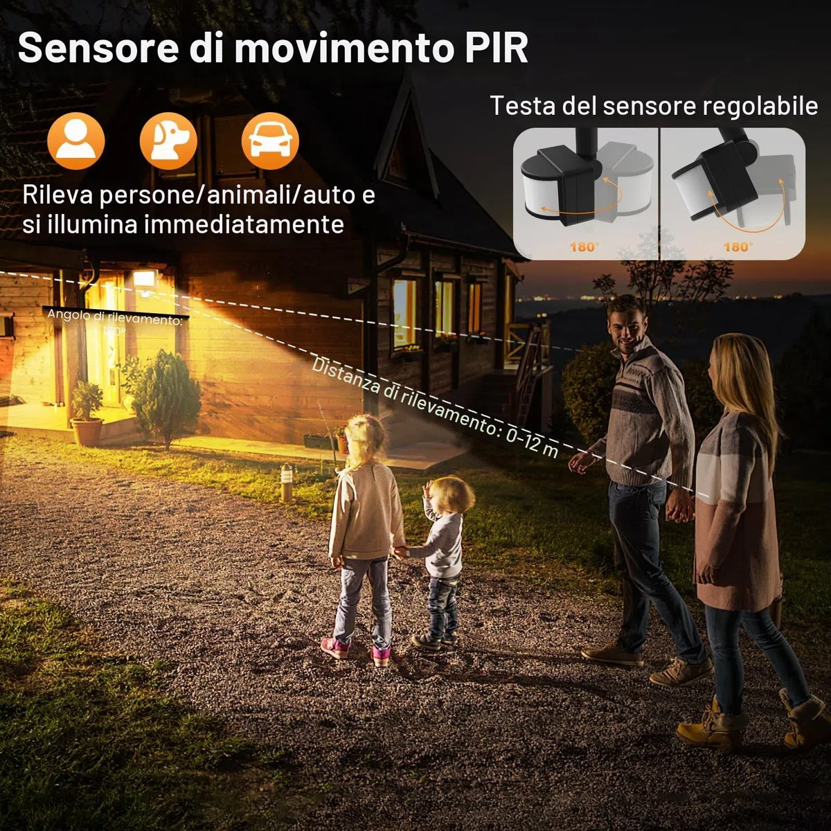 MEIKEE Faretto con Sensore di Movimento, 35W 3000LM Faro LED Esterno con Telecomando, 2700K Bianca Calda, Proiettore Luce di Sicurezza Impermeabile IP66 per Giardino Corridoio Garage Patio