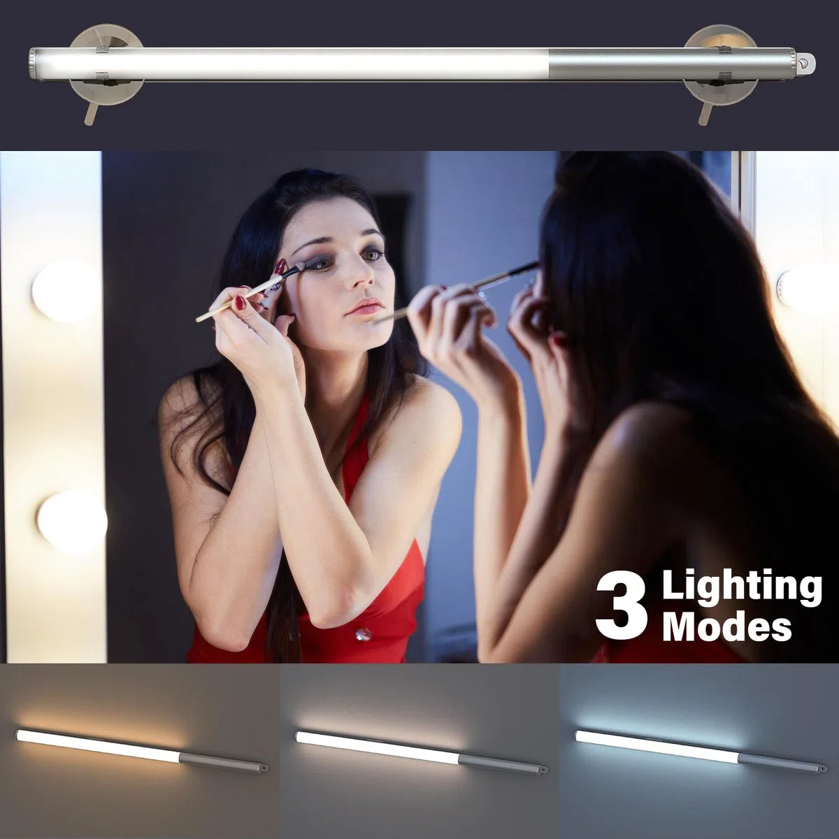 GAOUTO Lampada da trucco LED ricaricabile tramite USB, lampada a specchio LED dimmerabile, lampada a specchio moderna per bagno e toeletta