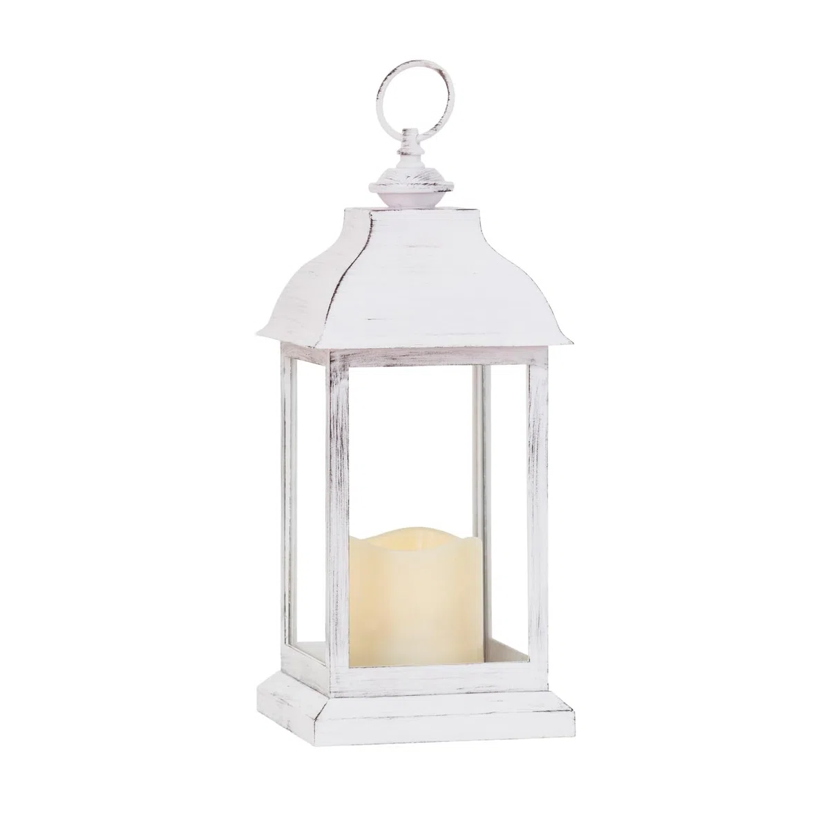 Lights4fun - Lanterna In Plastica Bianca ad Effetto Consumato con Candela LED a Pile