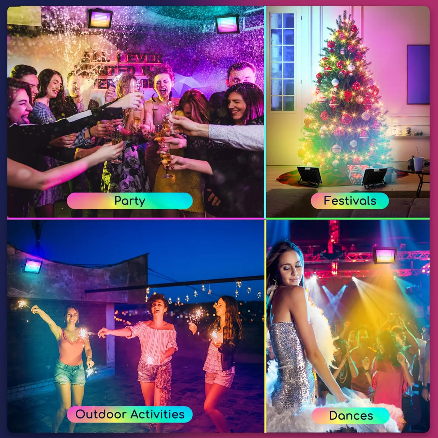 Aigostar Faretto LED per esterni da 50W, Faretto LED a colori RGB con telecomando, 6 modalità stroboscopiche, modalità DI, timer, regolabile, IP65 impermeabile per giardino, feste, ecc.